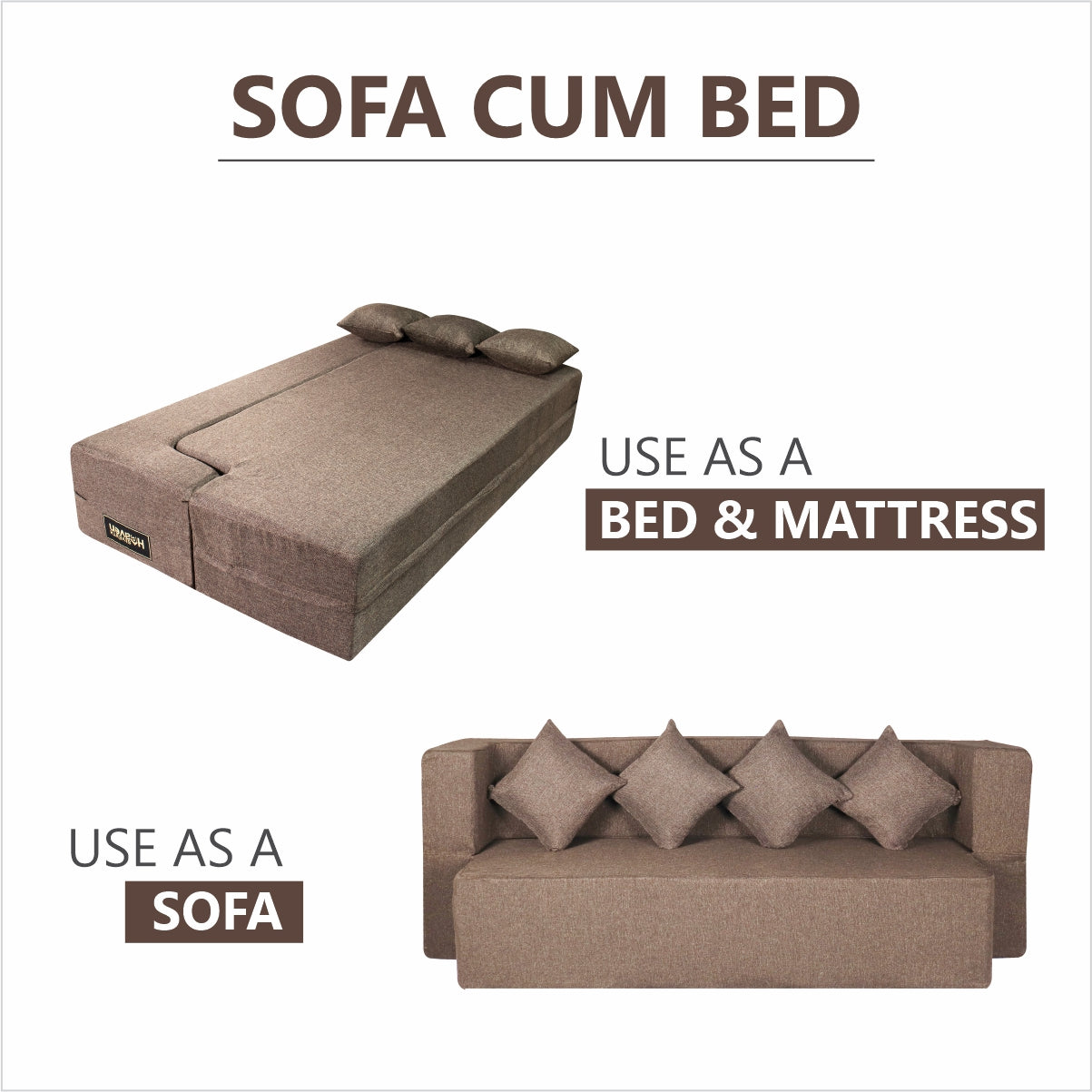 Flipper X Sofa Cum Bed - 4  Seater, Plain Cushion ( Jute Fabric, Brown )