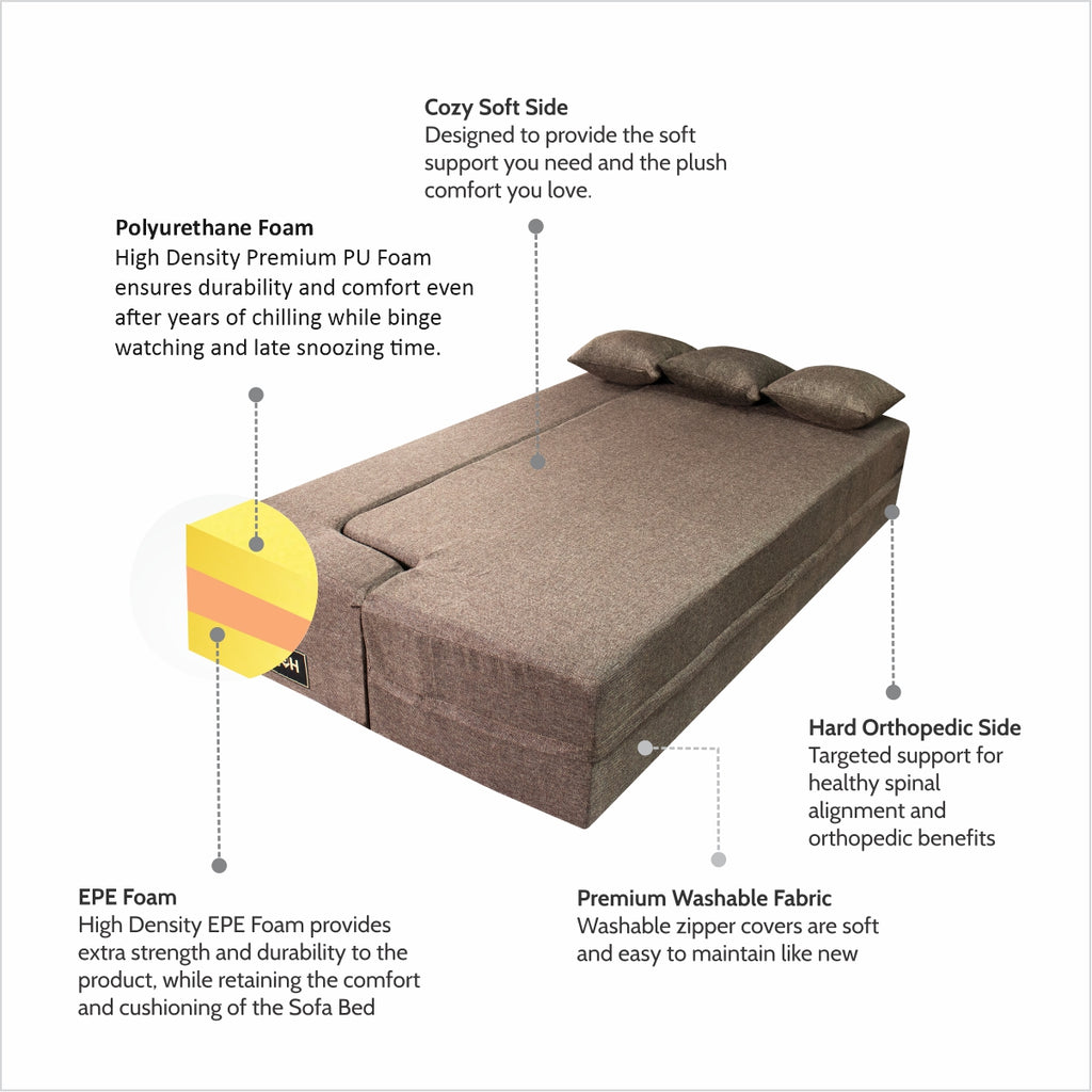 Flipper X Sofa Cum Bed - 4  Seater, Plain Cushion ( Jute Fabric, Brown )