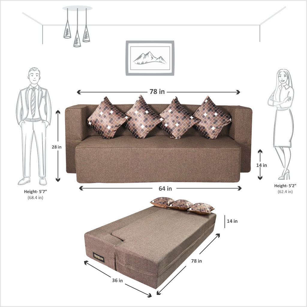 Flipper X Sofa Cum Bed Cover - 4 Seater, Plain Cushion ( Jute Fabric, Brown )