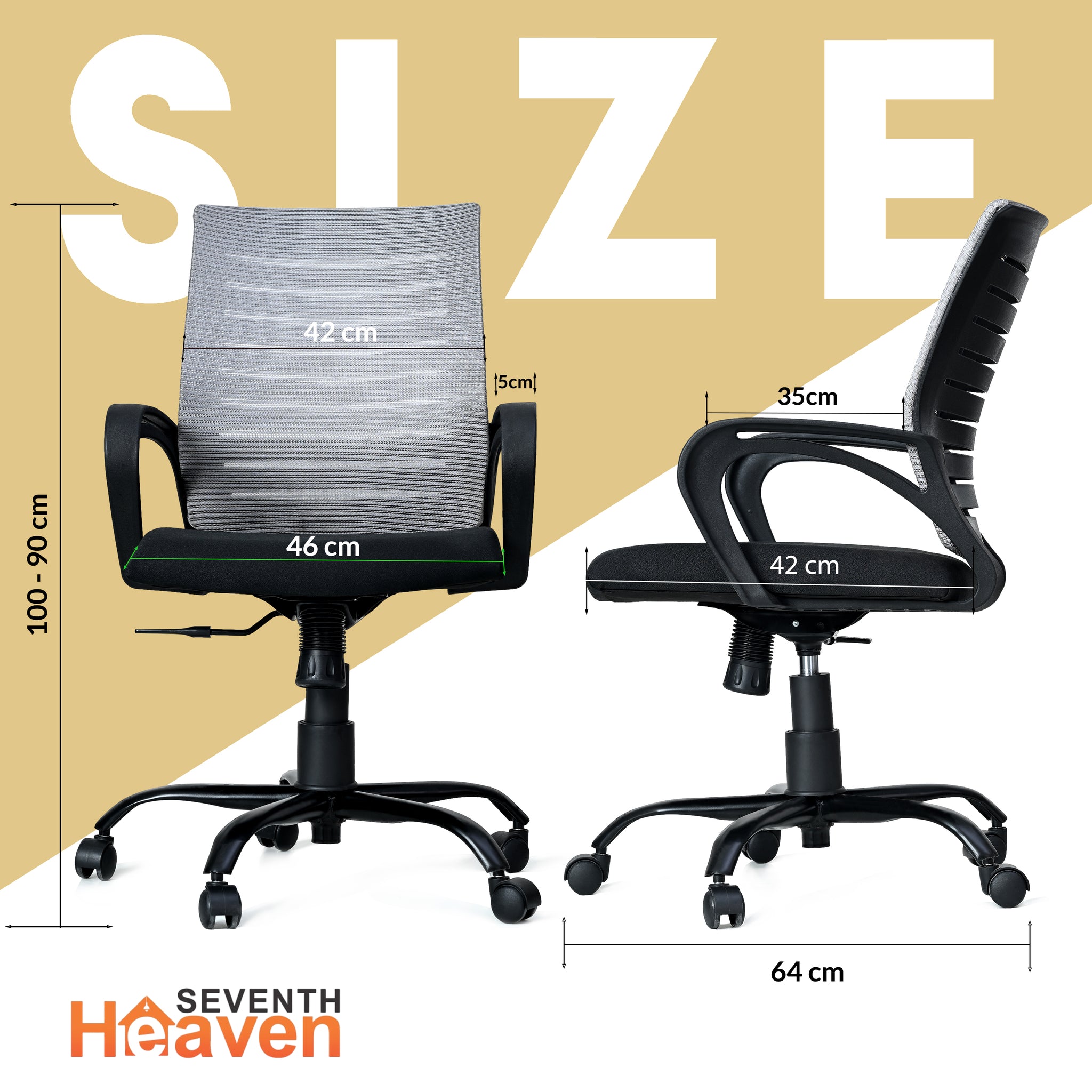 Seventh Heaven Blaze Mid Backc Office Chair for Work from Home | Study Chair | Revolving Chair | Computer Chair : 3 years warranty ( Heavy Duty Powder Metal Base, Black-Grey Back )