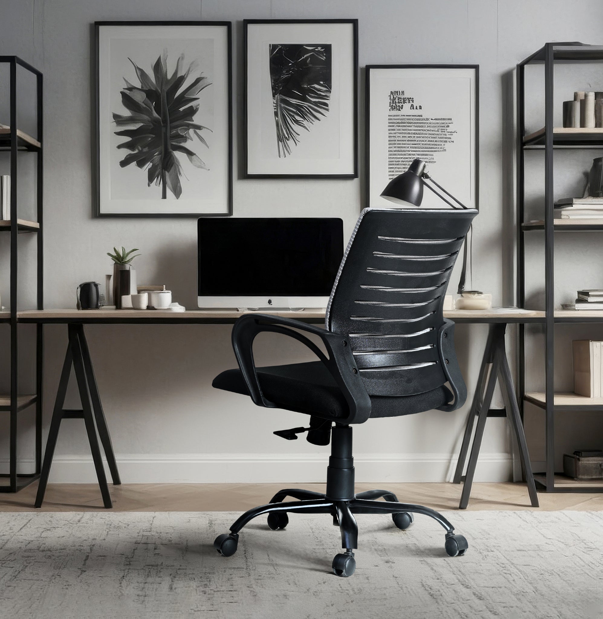 Seventh Heaven Blaze Mid Backc Office Chair for Work from Home | Study Chair | Revolving Chair | Computer Chair : 3 years warranty ( Heavy Duty Powder Metal Base, Black-Grey Back )