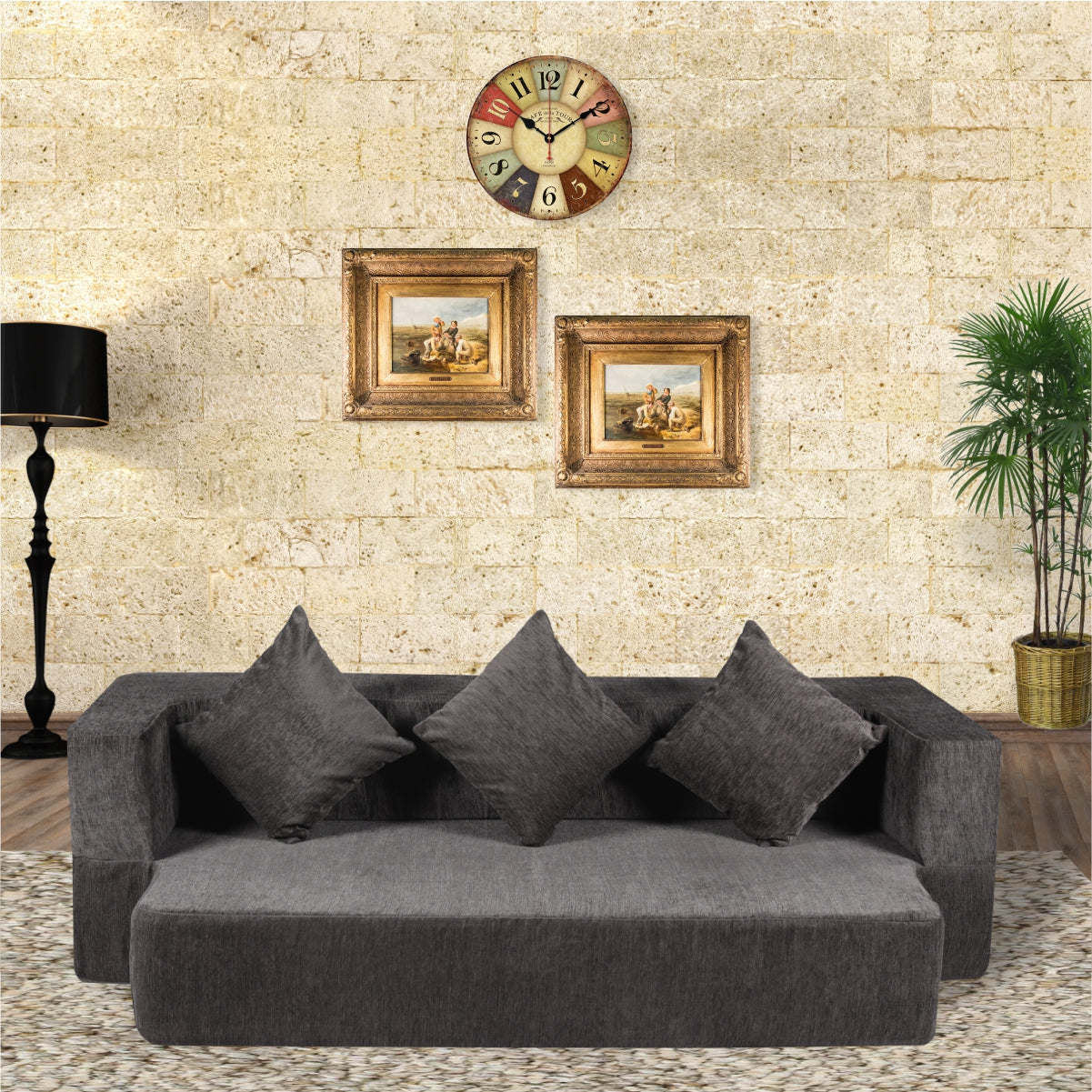 Flipper X Sofa Cum Bed (Memory Foam)- 3 Seater, Plain Cushions ( Premium Molfino Fabric- Grey )