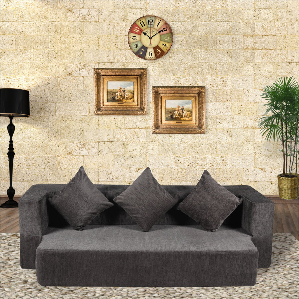Flipper X Sofa Cum Bed (Memory Foam)- 3 Seater, Plain Cushions ( Premium Molfino Fabric- Grey )