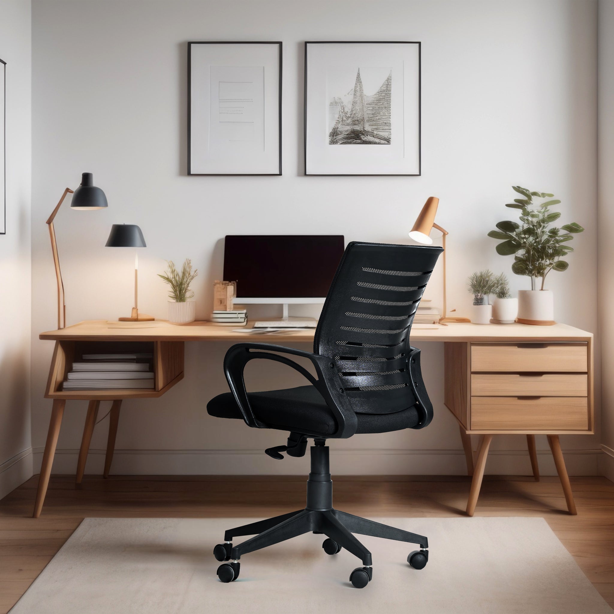 Seventh Heaven Blaze Mid Back c Office Chair for Work from Home | Study Chair | Revolving Chair | Computer Chair : 3 years warranty ( Heavy Duty Powder Nylone Base, Black )