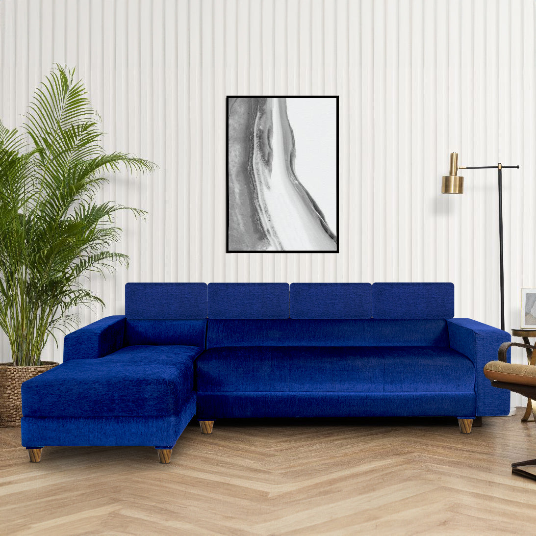 Berlin 6 Seater Sofa Left Corner- ( Premium Molfino Fabric- Blue )