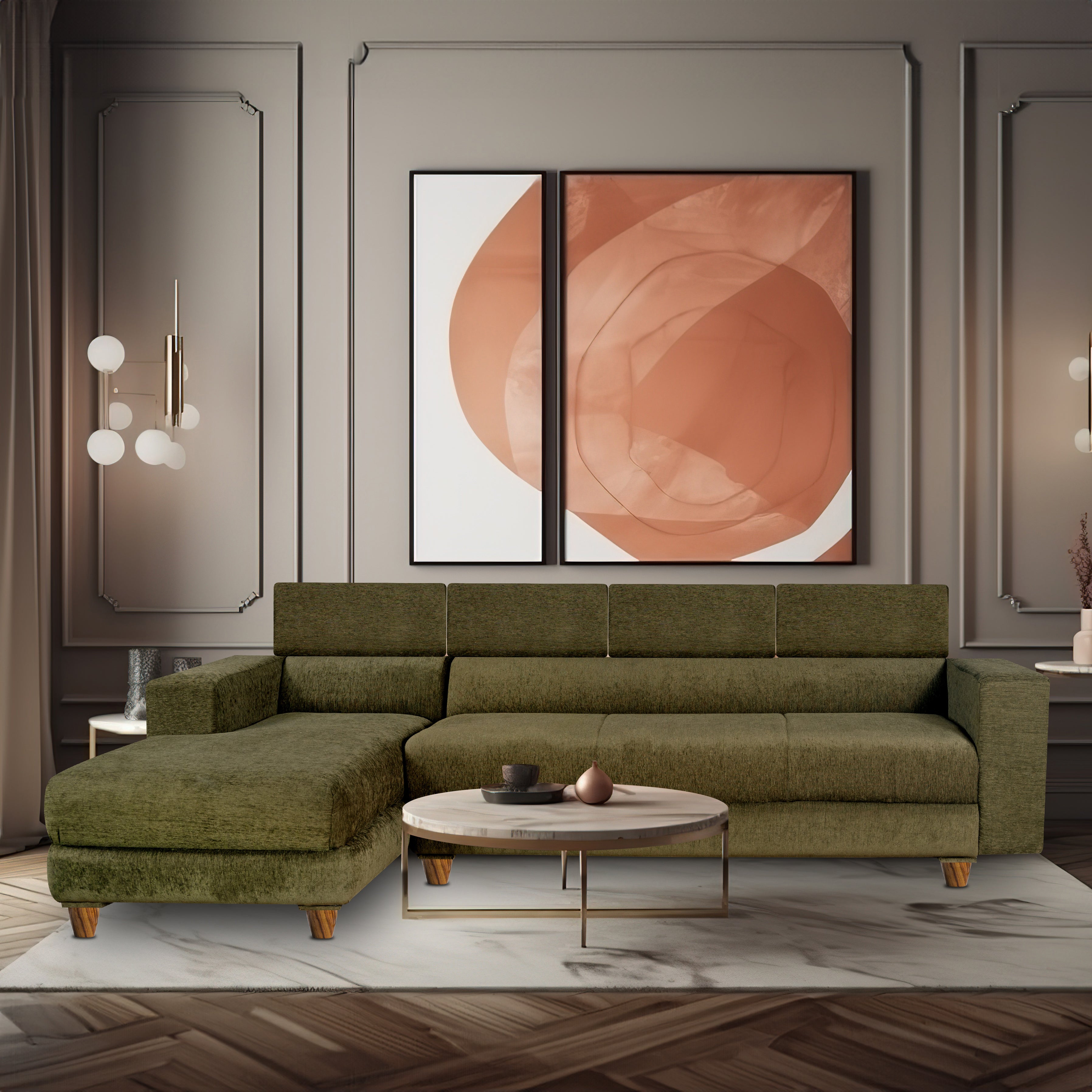 Berlin 6 Seater Sofa Left Corner- ( Premium Molfino Fabric- Green )