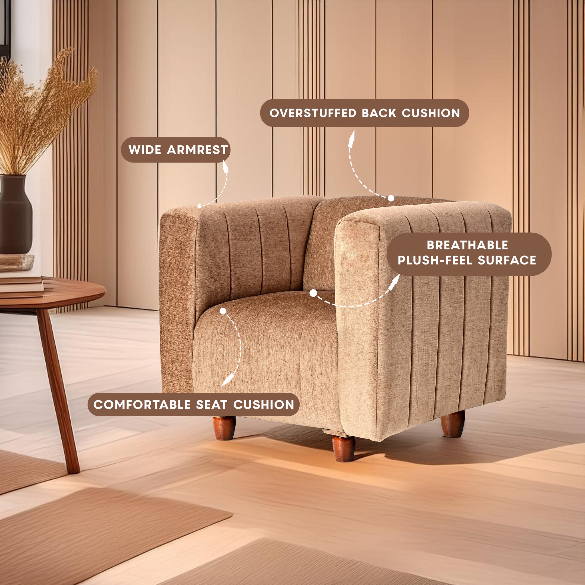 Tokyo 1 Seater Sofa - ( Premium Molfino Fabric- Beige )