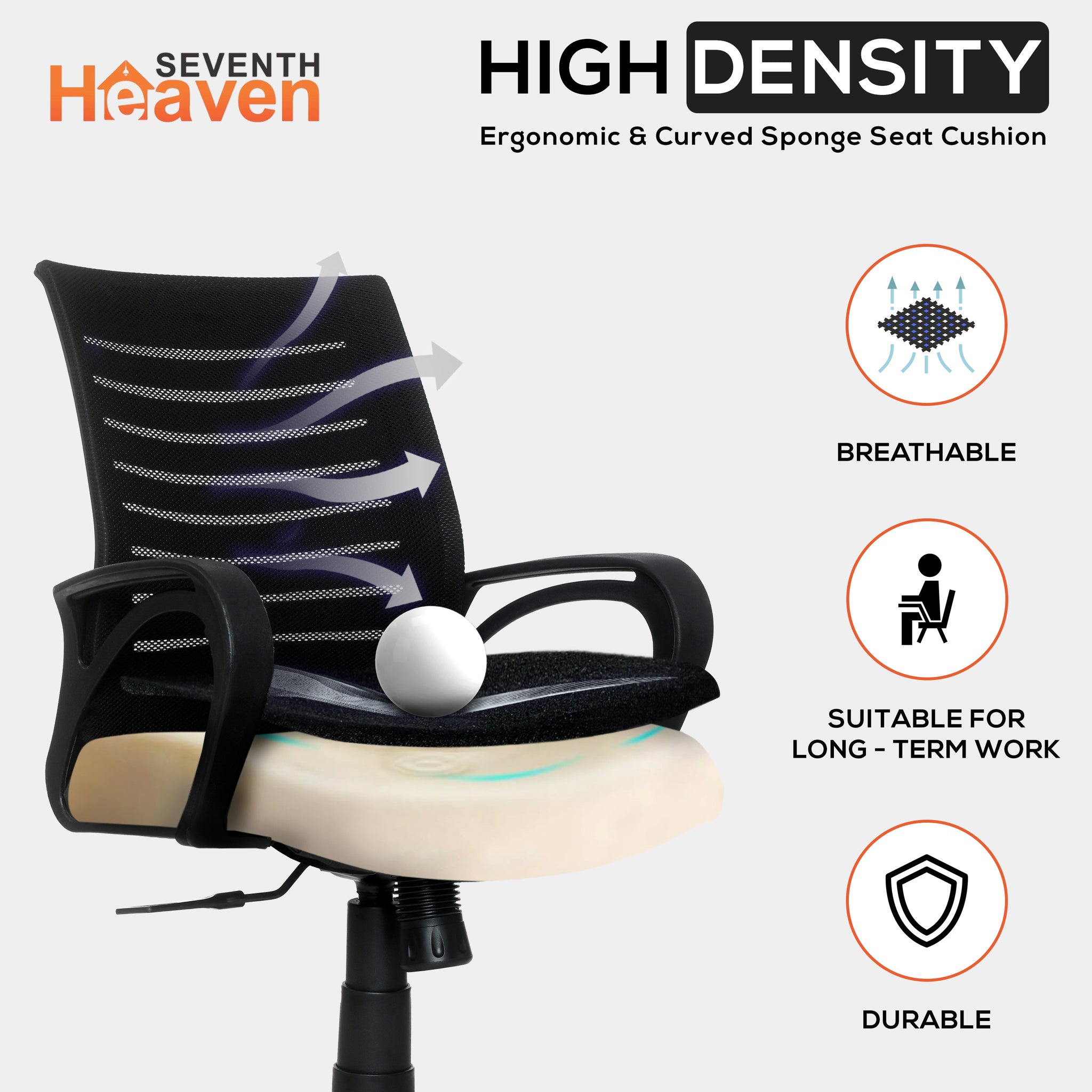 Seventh Heaven Blaze Mid Back c Office Chair for Work from Home | Study Chair | Revolving Chair | Computer Chair : 3 years warranty ( Heavy Duty Powder Nylone Base, Black )