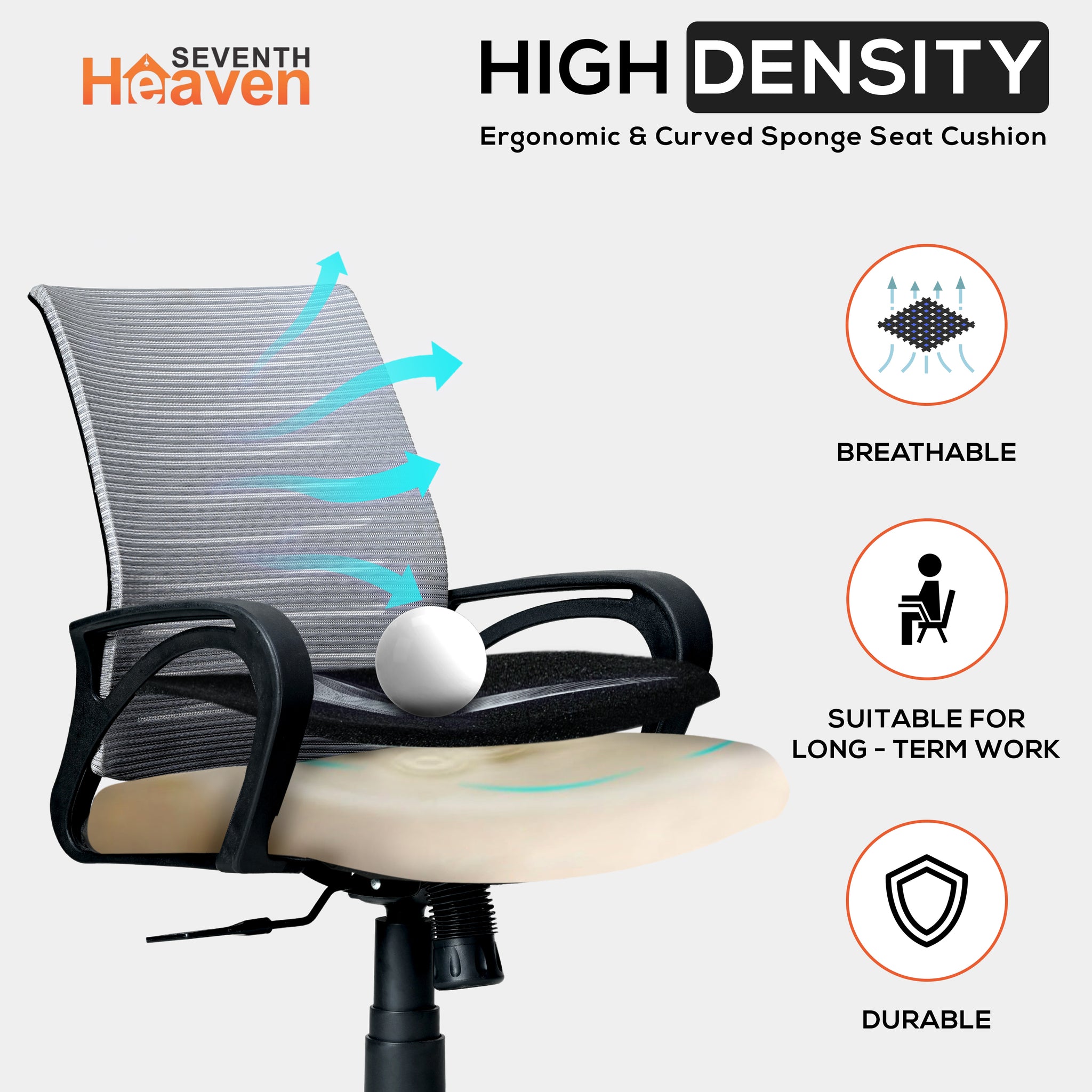 Seventh Heaven Blaze Mid Backc Office Chair for Work from Home | Study Chair | Revolving Chair | Computer Chair : 3 years warranty ( Heavy Duty Powder Metal Base, Black-Grey Back )