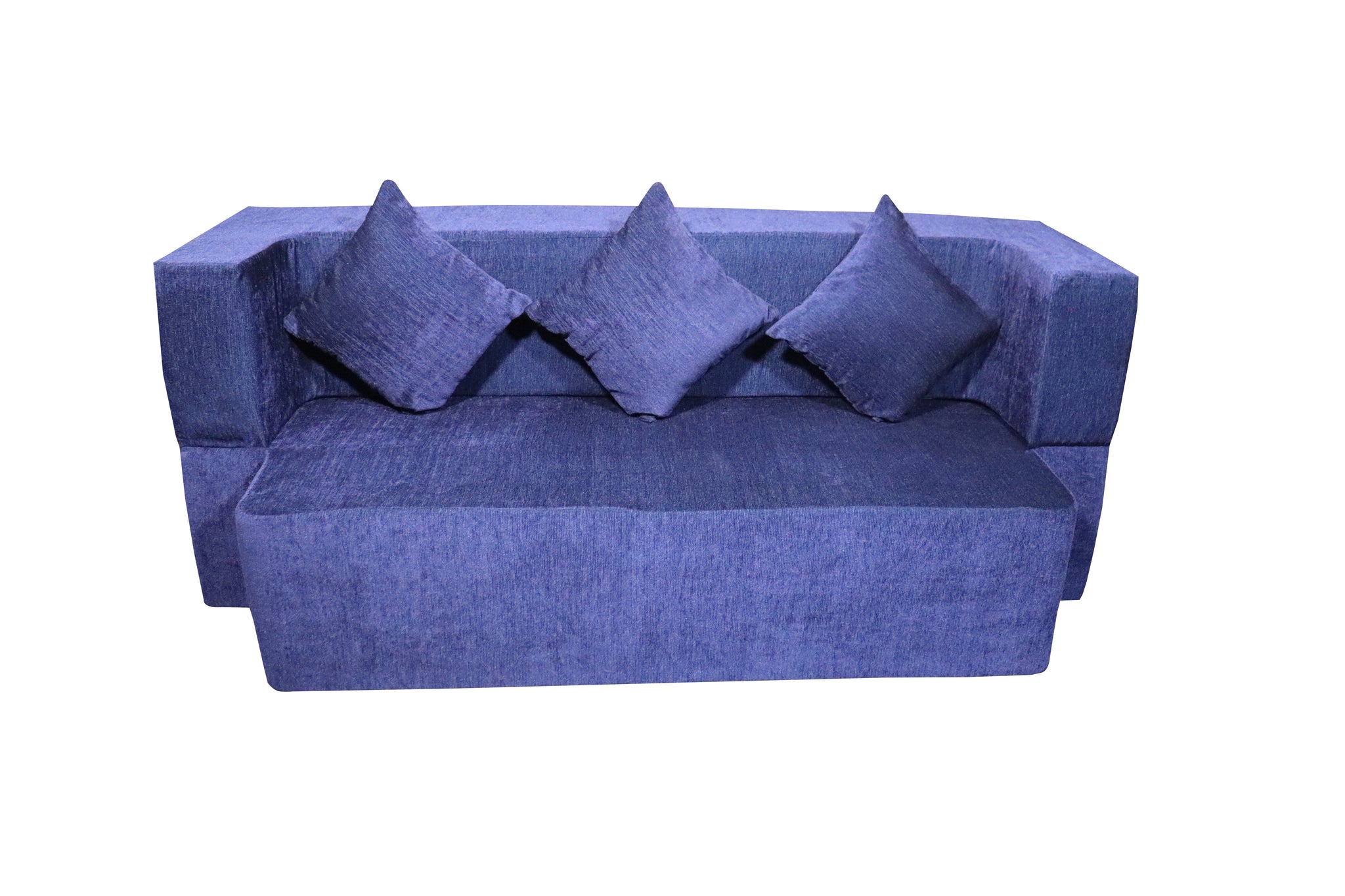Flipper X Sofa Cum Bed - 3  Seater, Plain Cushion ( Premium Molfino Fabric, Blue)