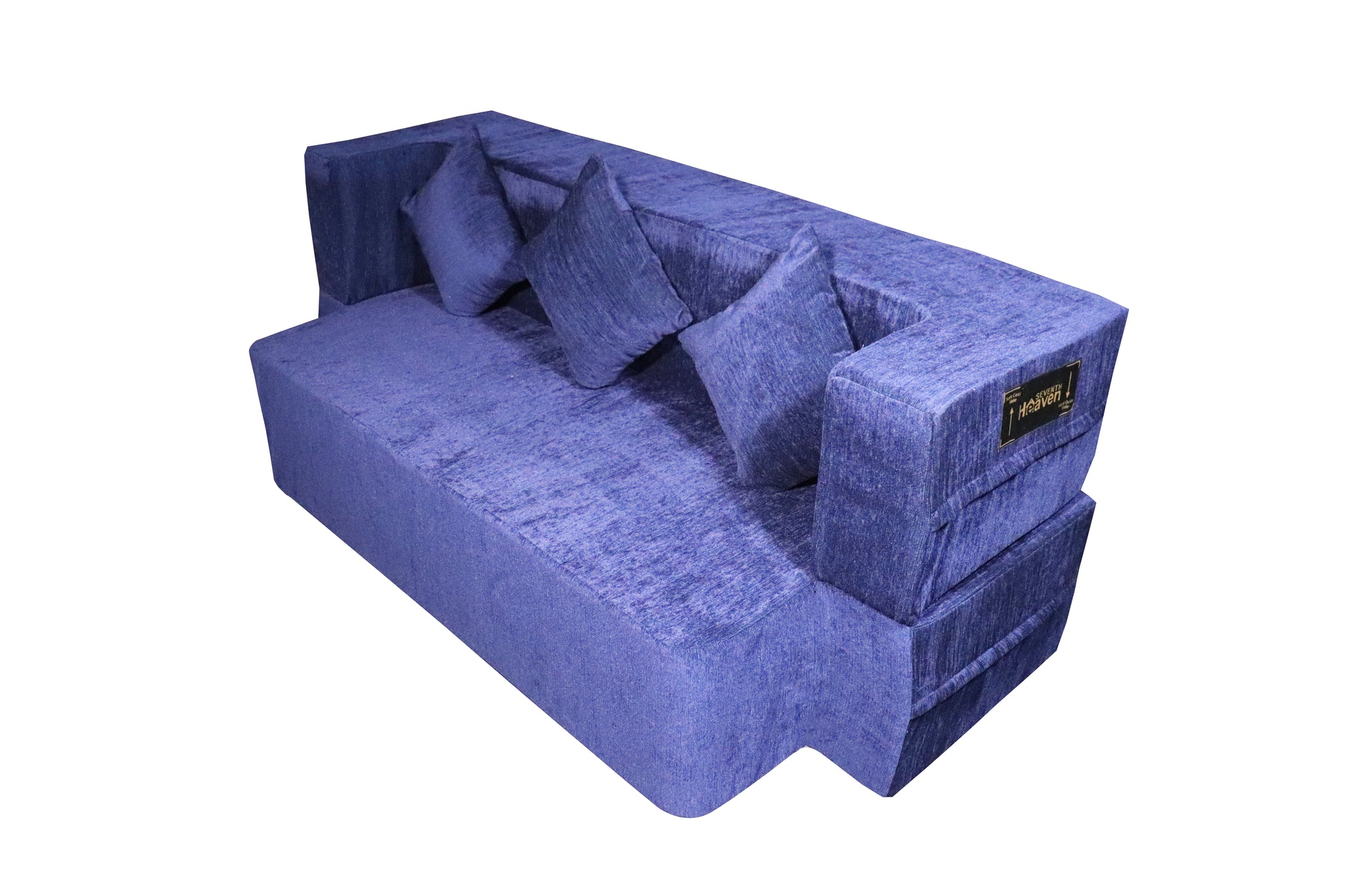 Flipper X Sofa Cum Bed - 3  Seater, Plain Cushion ( Premium Molfino Fabric, Blue)