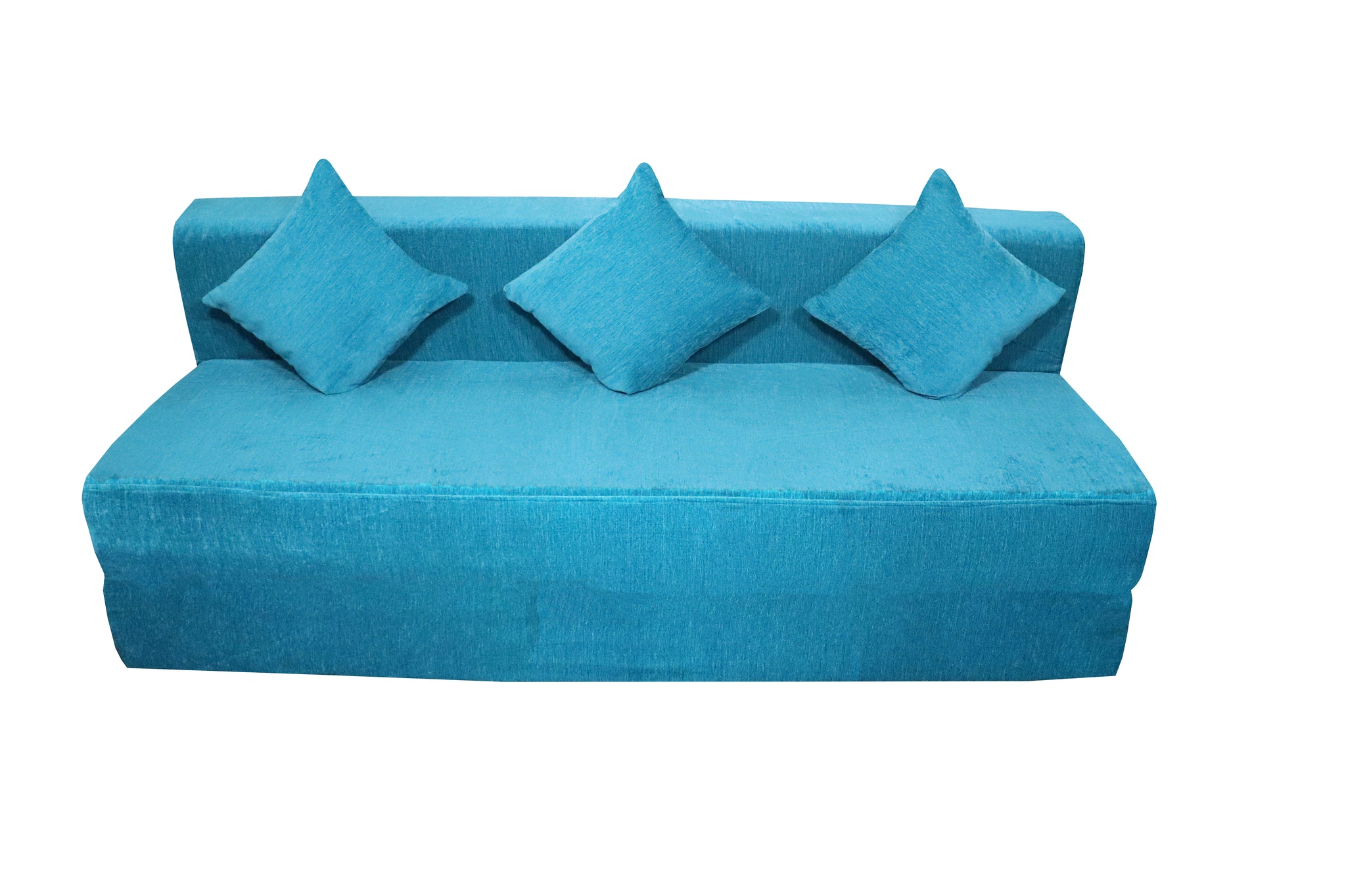 Rejoice Sofa Cum Bed Cover - 3 Seater, Plain Cushion ( Premium Molfino Fabric,  Sky Blue )