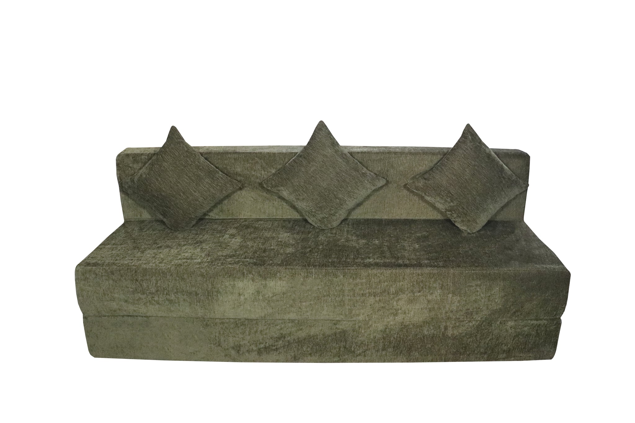 Rejoice Sofa Cum Bed - 3 Seater, Plain Cushion ( Premium Molfino Fabric, Green )