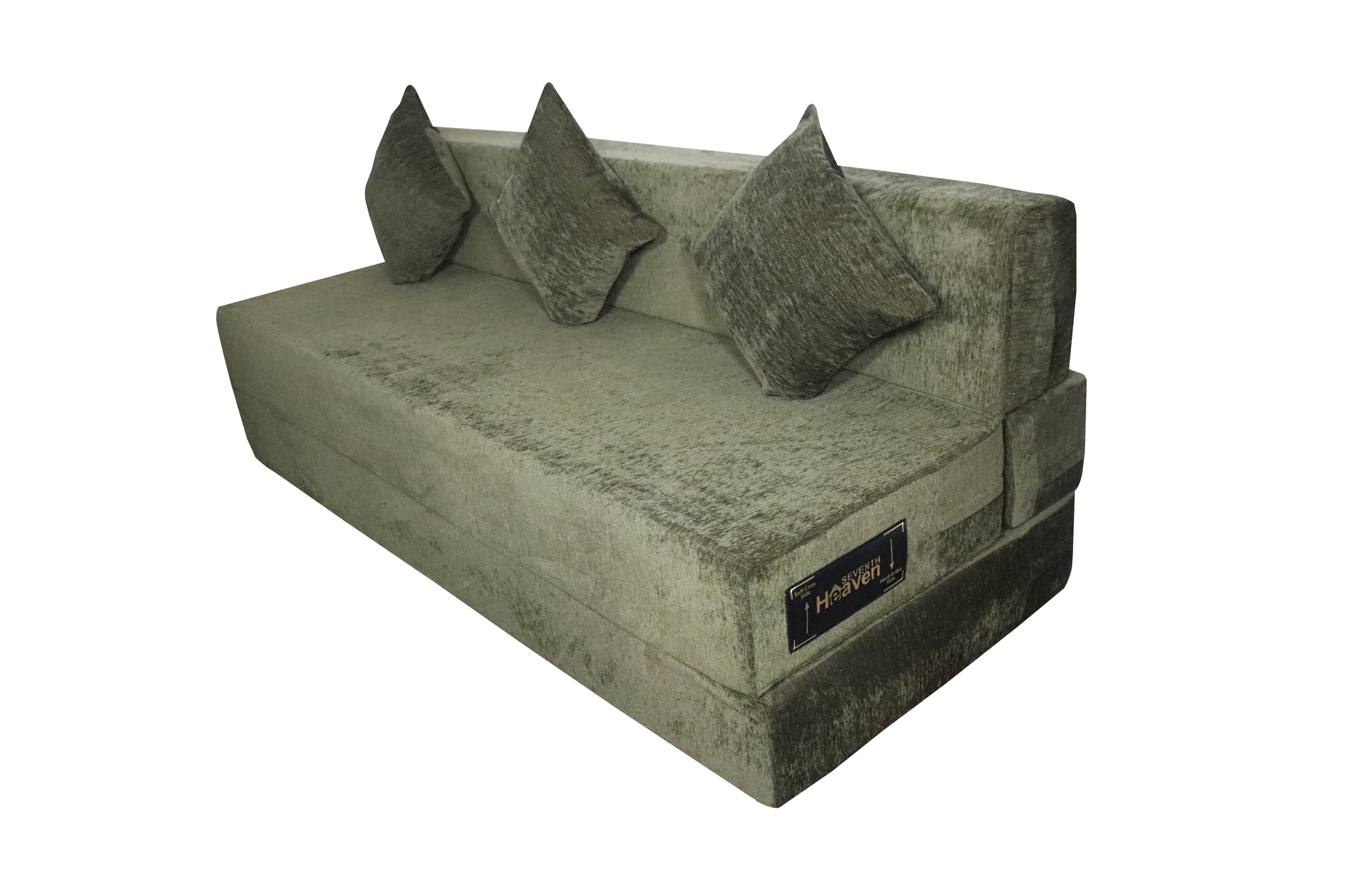 Rejoice Sofa Cum Bed - 3 Seater, Plain Cushion ( Premium Molfino Fabric, Green )