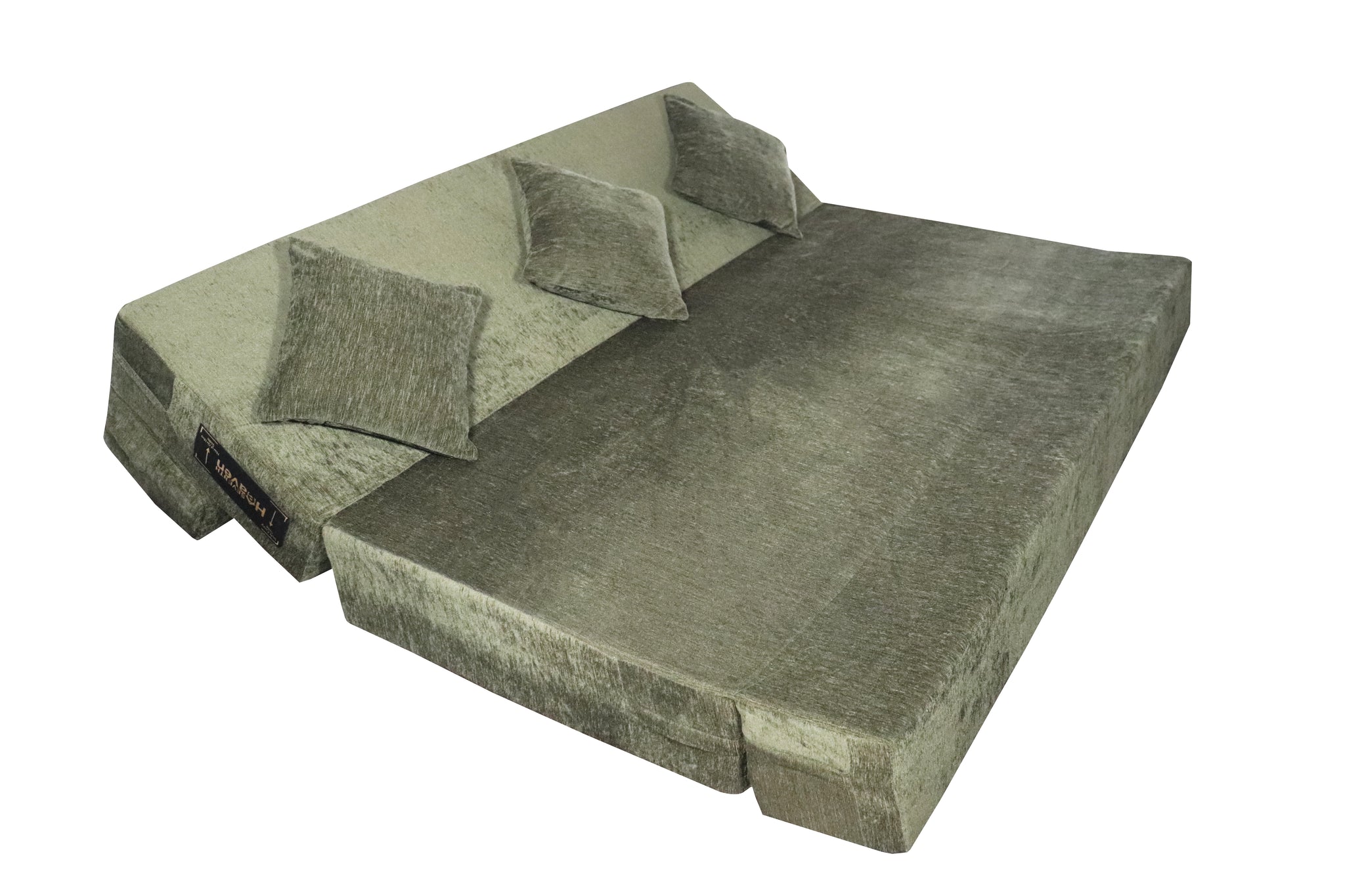 Rejoice Sofa Cum Bed - 3 Seater, Plain Cushion ( Premium Molfino Fabric, Green )