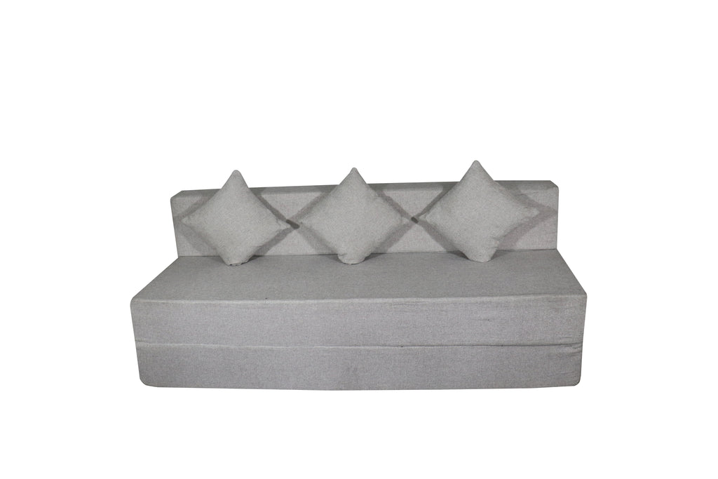 Rejoice Sofa Cum Bed Cover - 3 Seater, Plain Cushion ( Jute Fabric,  Light Grey )