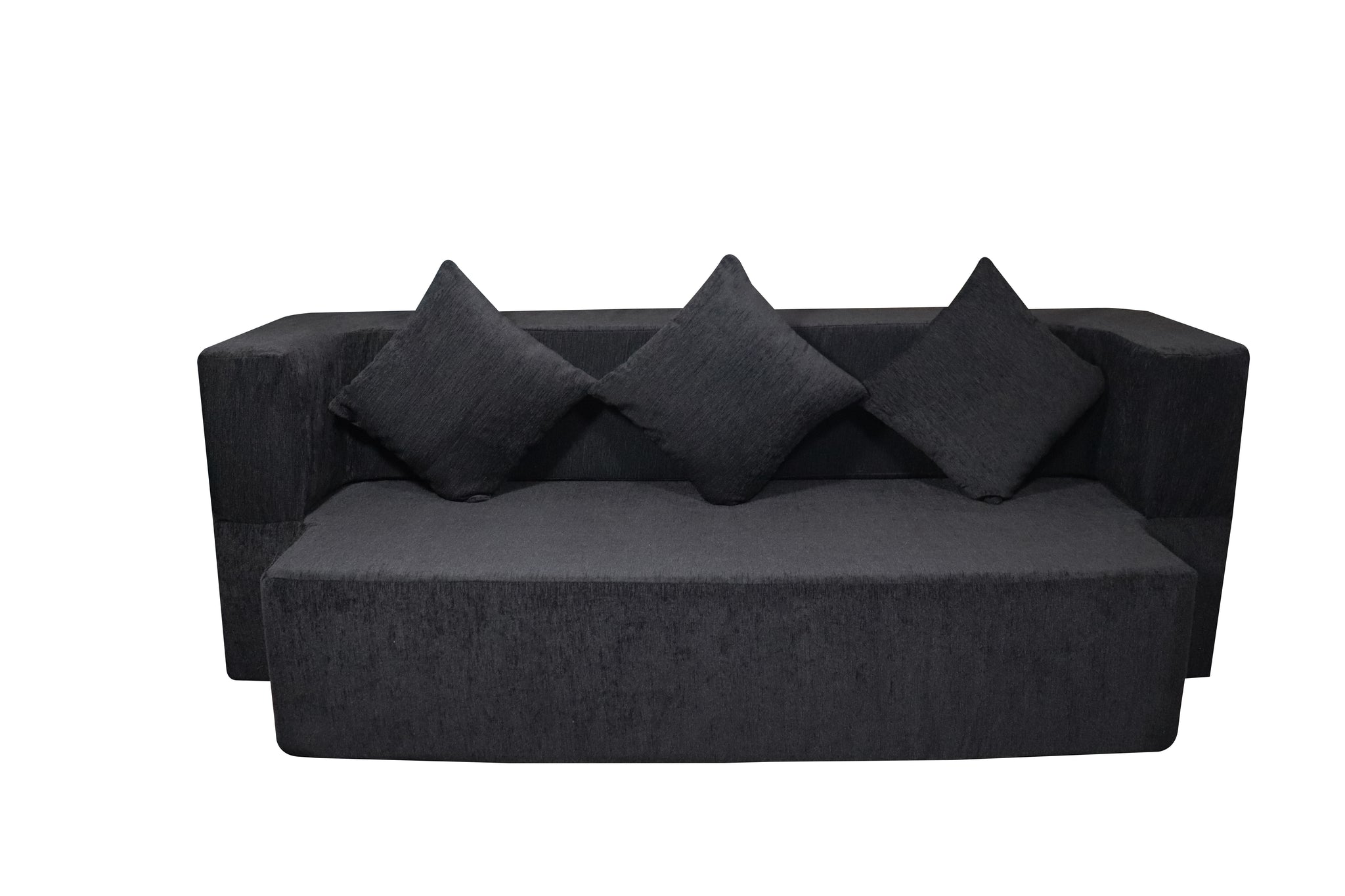 Flipper X Sofa Cum Bed (Memory Foam)- 3 Seater, Plain Cushions (Premium Molfino Fabric-  Black )