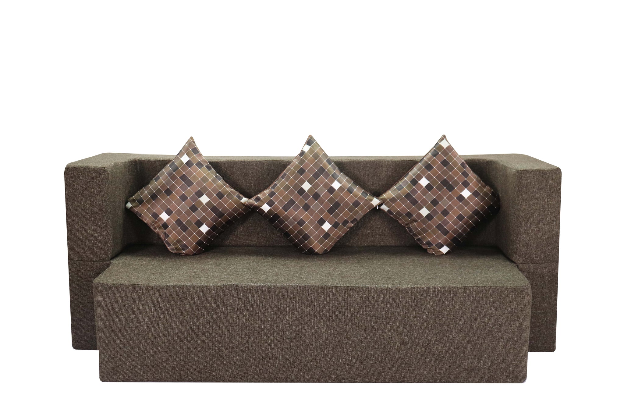 Flipper X Sofa Cum Bed - 3 Seater, Printed Cushion ( Jute Fabric, Brown )