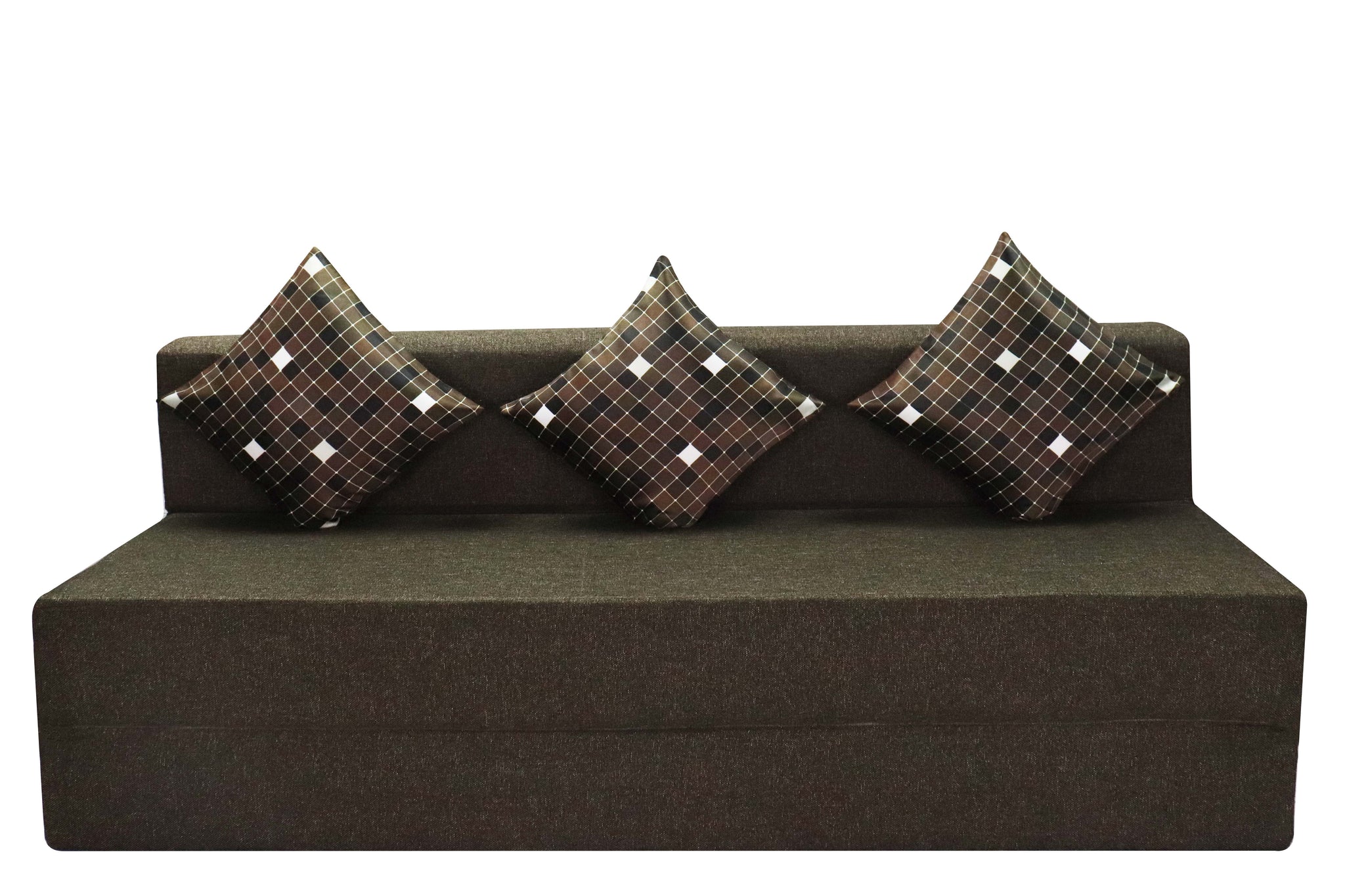 Rejoice Sofa Cum Bed - 3 Seater, Printed Cushion ( Jute Fabric, Brown )