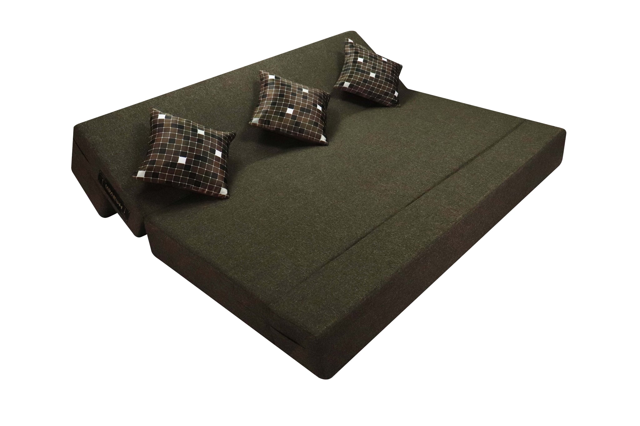 Rejoice Sofa Cum Bed - 3 Seater, Printed Cushion ( Jute Fabric, Brown )