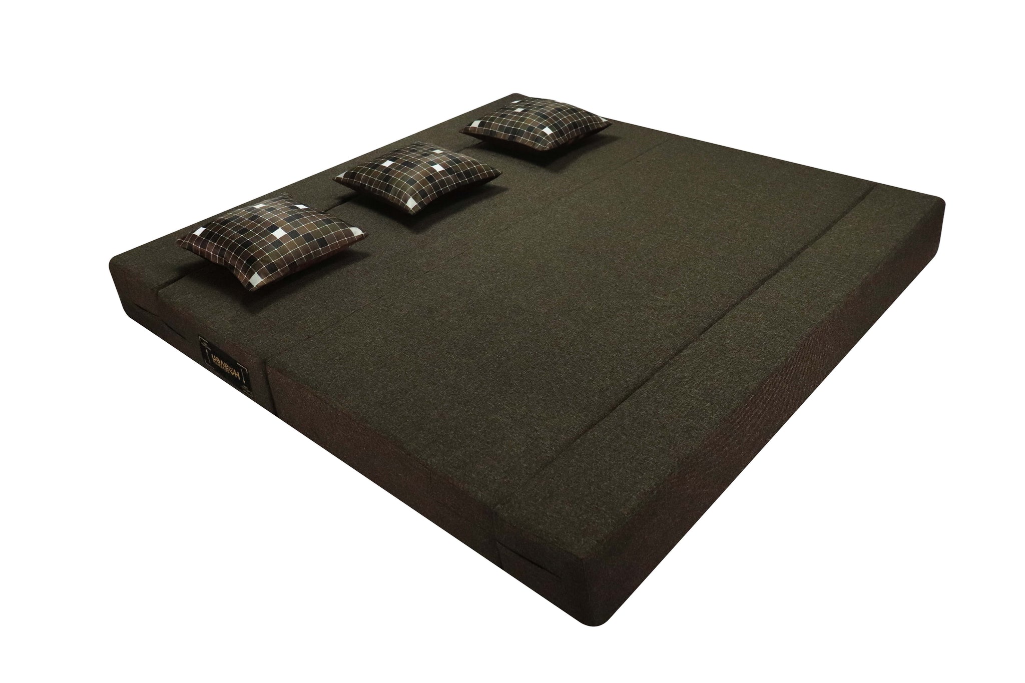 Rejoice Sofa Cum Bed - 3 Seater, Printed Cushion ( Jute Fabric, Brown )