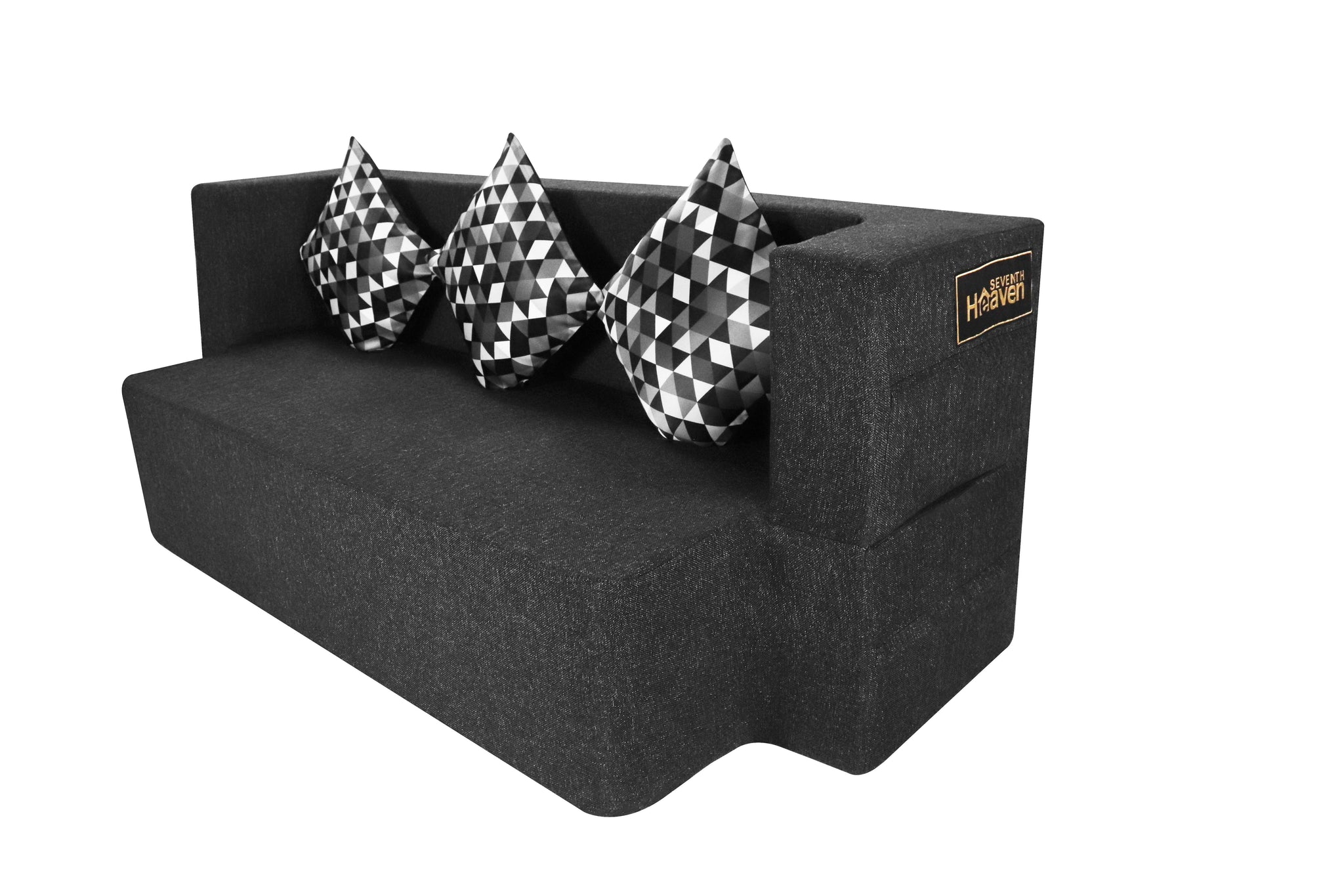 Flipper X Sofa Cum Bed Cover- 3 Seater, Printed Cushion ( Jute Fabric, Grey )