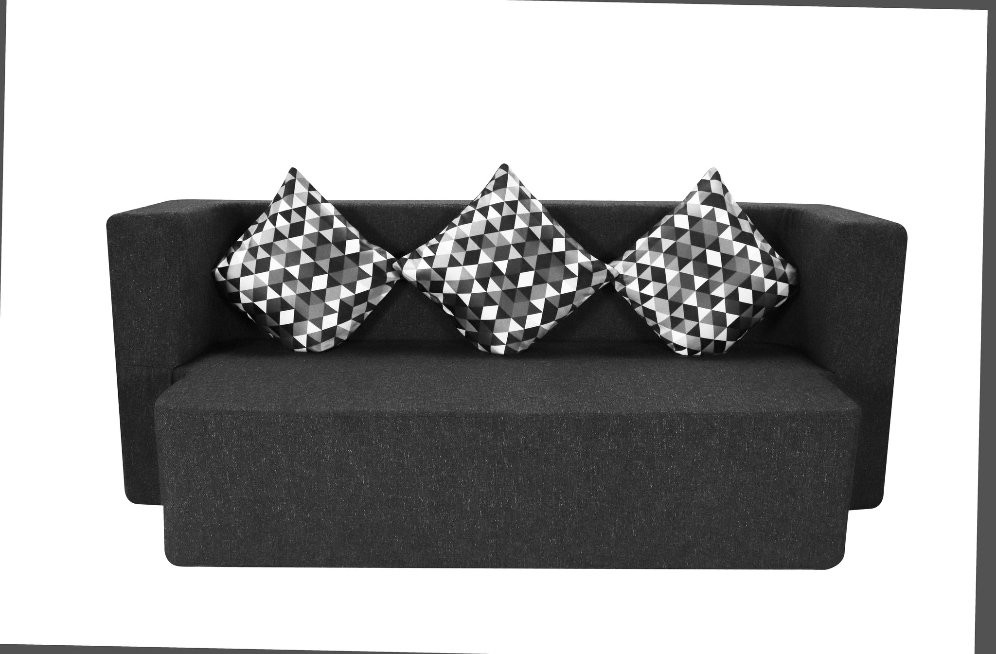 Flipper X Sofa Cum Bed Cover- 3 Seater, Printed Cushion ( Jute Fabric, Grey )