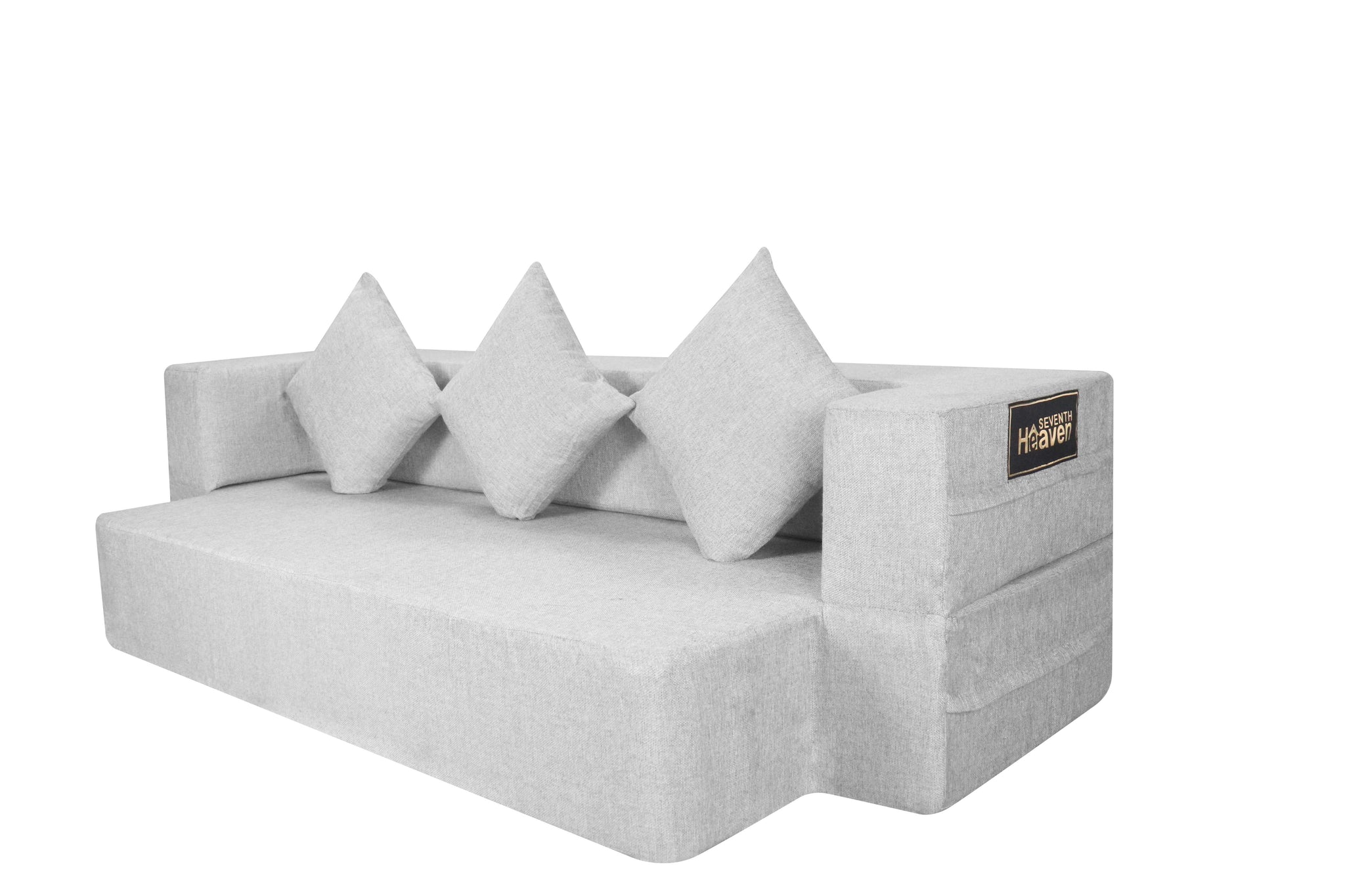 Flipper X Sofa Cum Bed - 3 Seater, Plain Cushion ( Jute Fabric, Grey )
