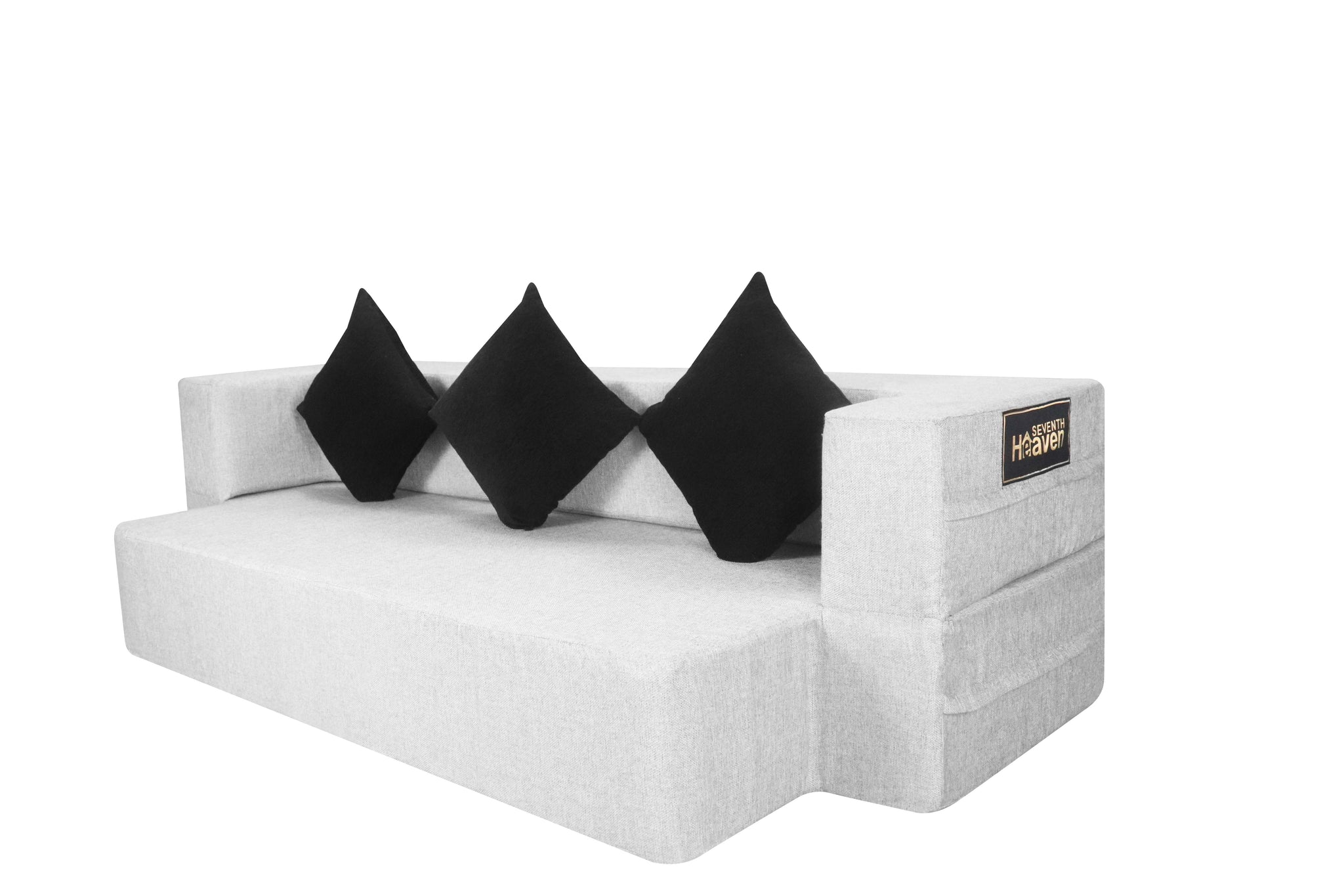 Flipper X Sofa Cum Bed - 3  Seater, Black Cushion ( Jute Fabric, Light Grey )