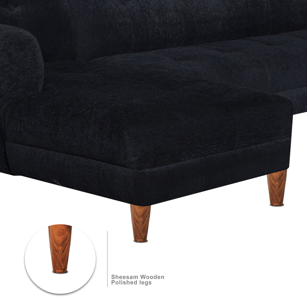 Milan 6 Seater Sofa Right Corner- ( Premium Molfino Fabric- Black )