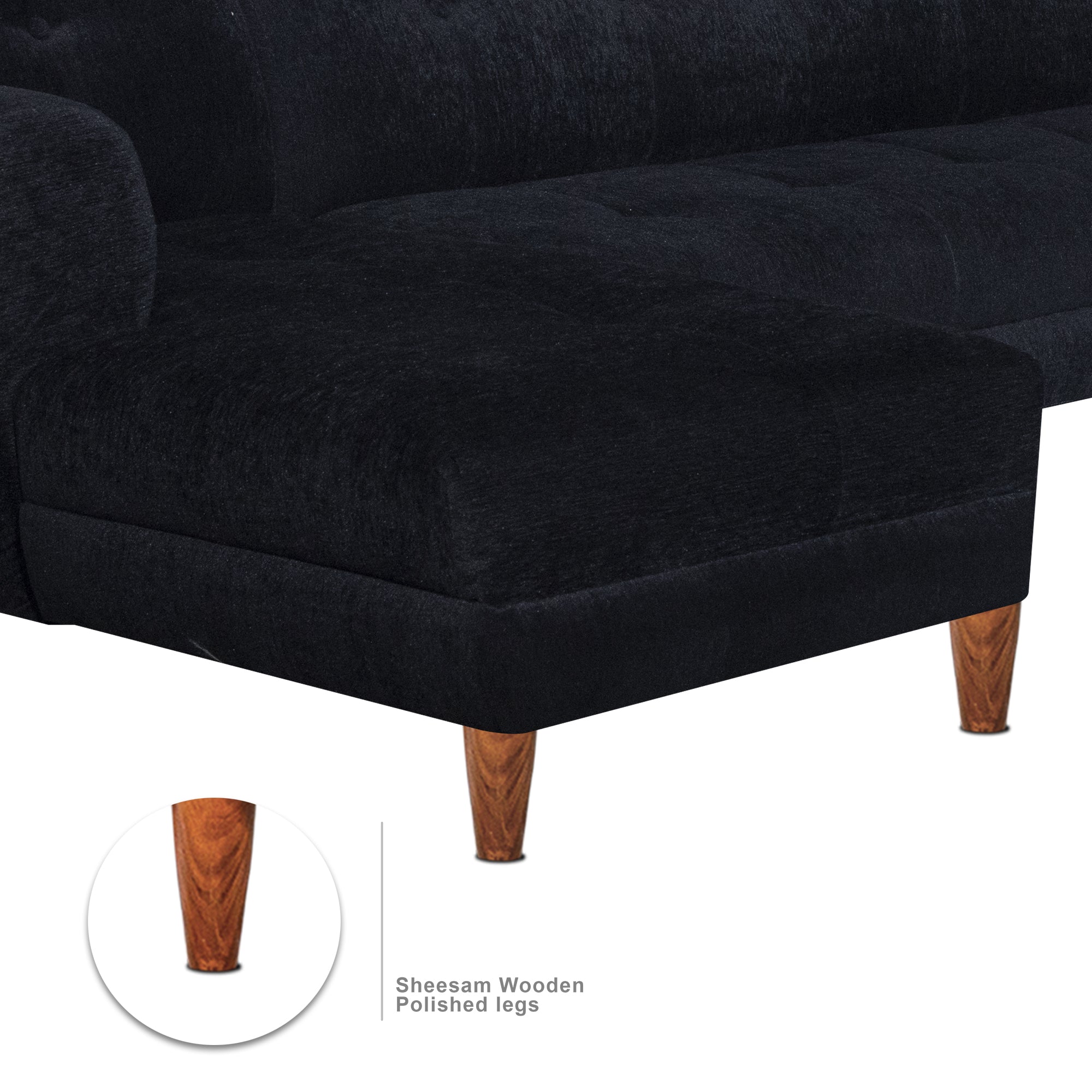Milan 6 Seater Sofa Right Corner- ( Premium Molfino Fabric- Black )