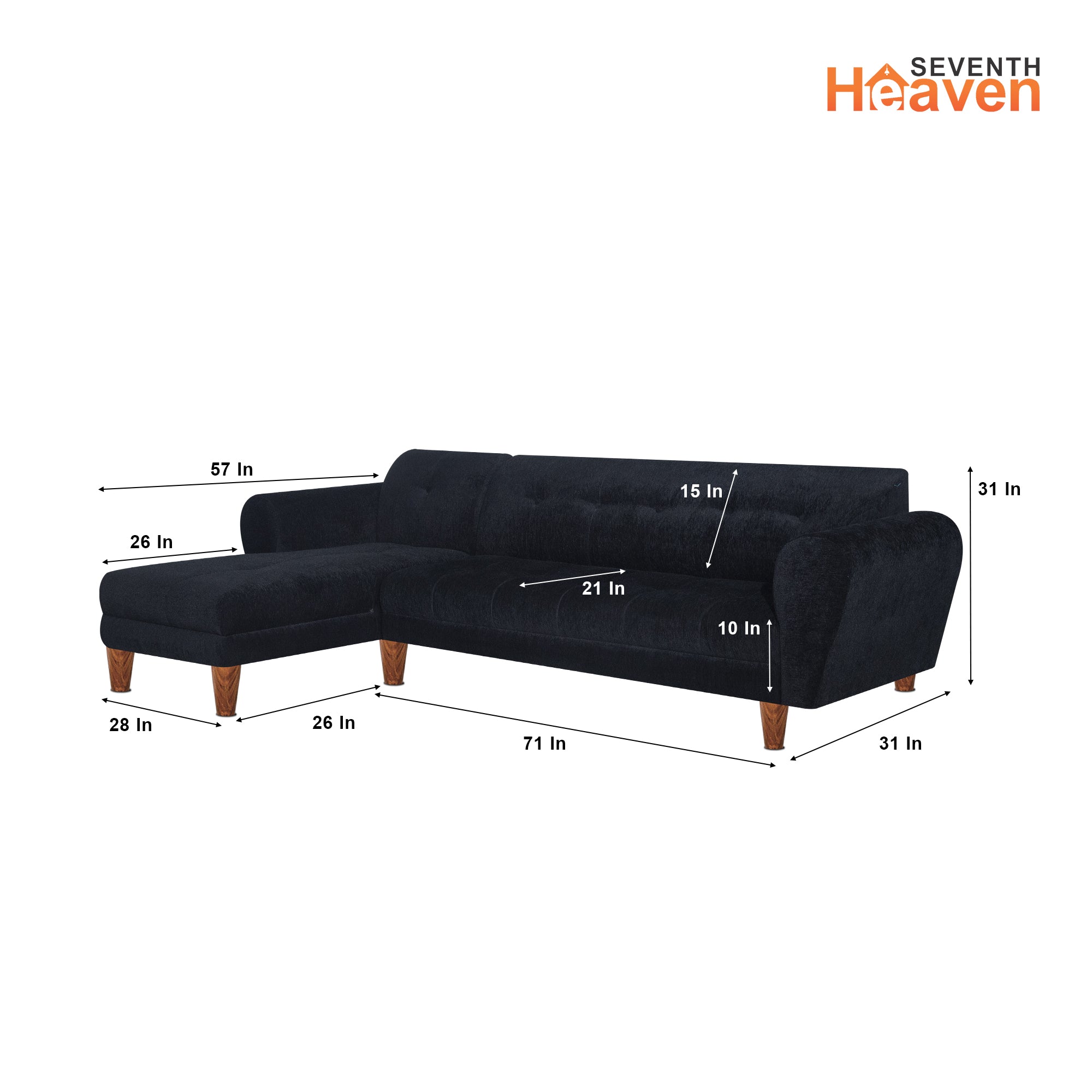 Milan 6 Seater Sofa Right Corner- ( Premium Molfino Fabric- Black )