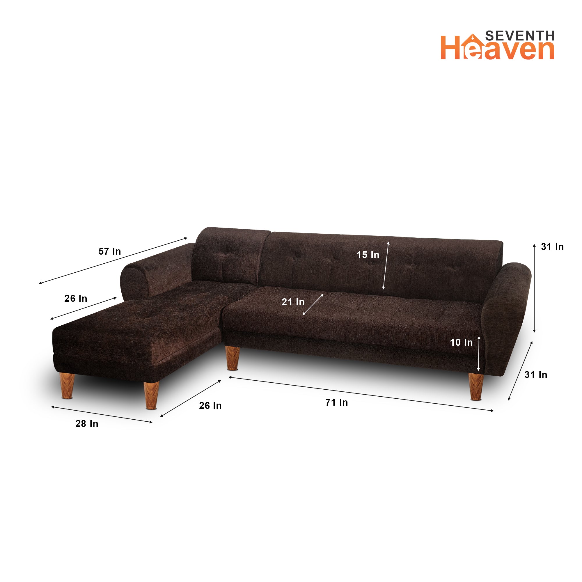 Milan 6 Seater Sofa Left Corner- ( Premium Molfino Fabric-  Brown)