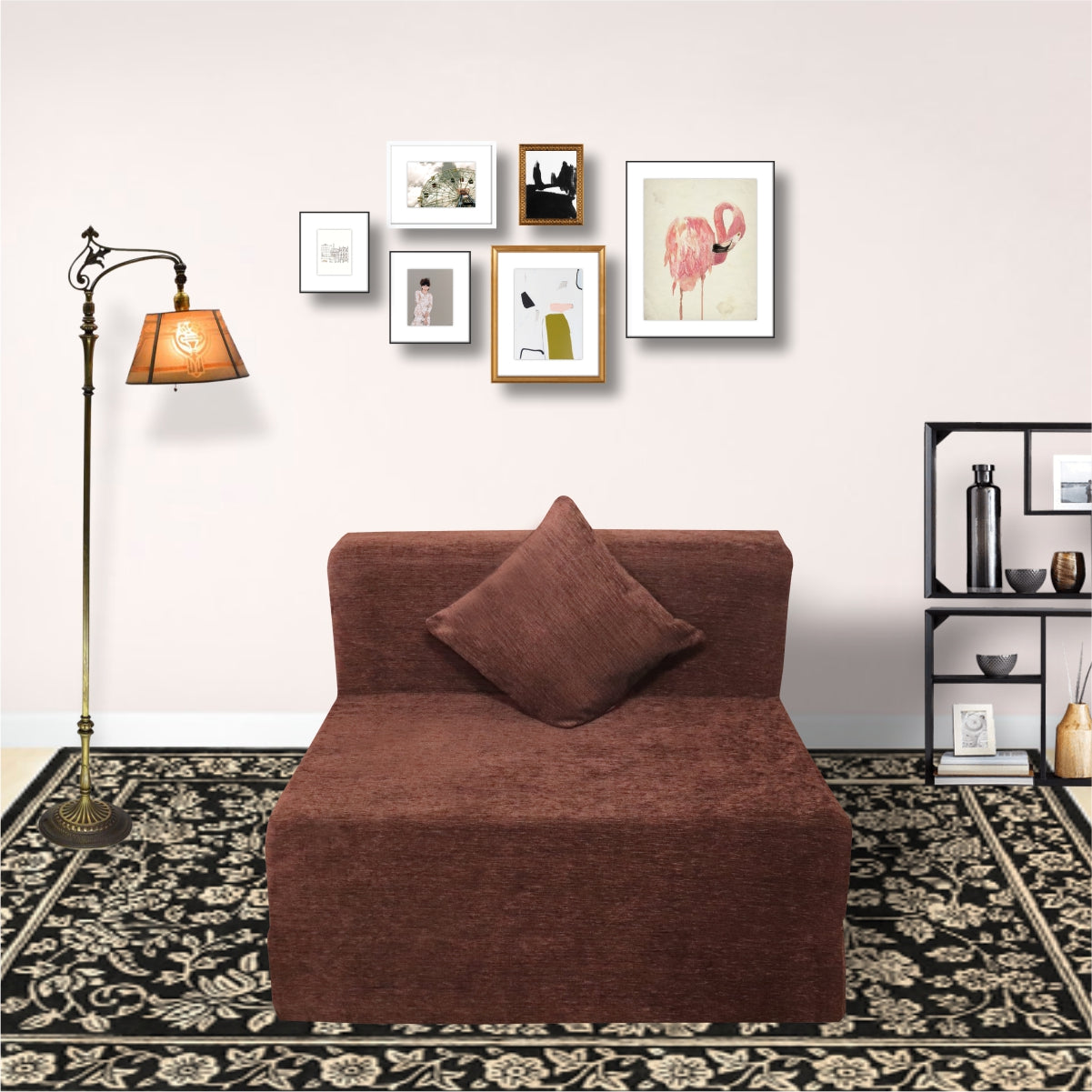 Rejoice Sofa Cum Bed - 1 Seater, Plain Cushion ( Premium Molfino Fabric, Brown )
