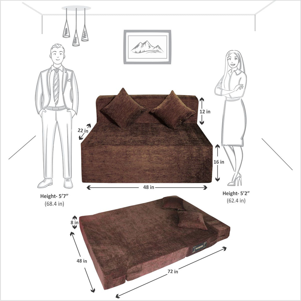 Rejoice Sofa Cum Bed - 2  Seater, Plain Cushion ( Premium Molfino Fabric, Brown )