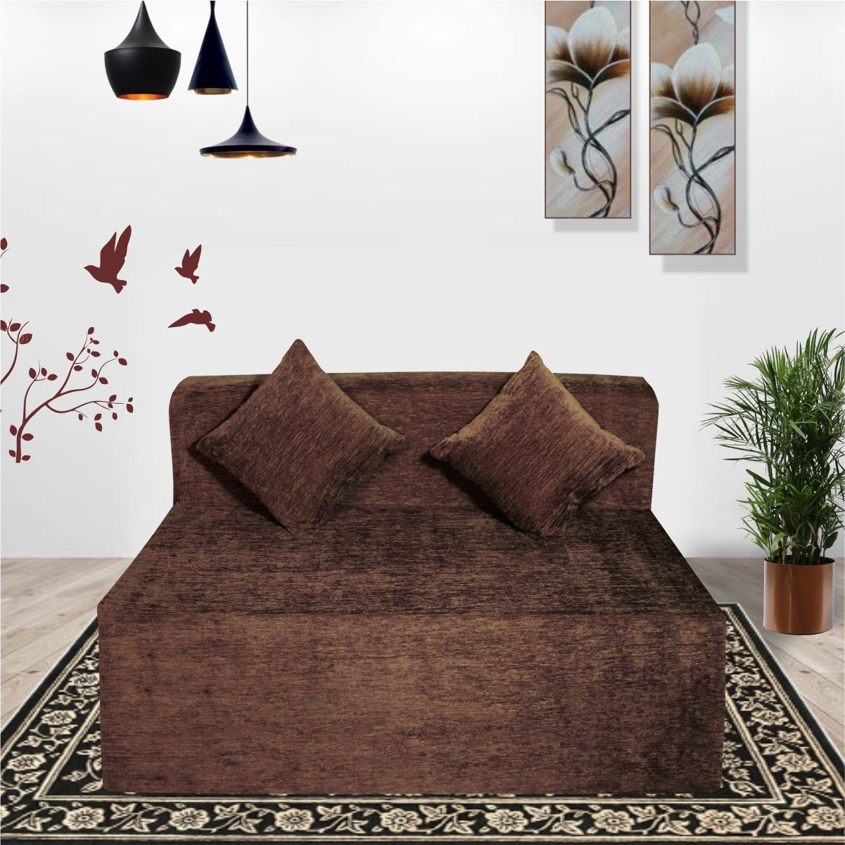 Rejoice Sofa Cum Bed - 2  Seater, Plain Cushion ( Premium Molfino Fabric, Brown )