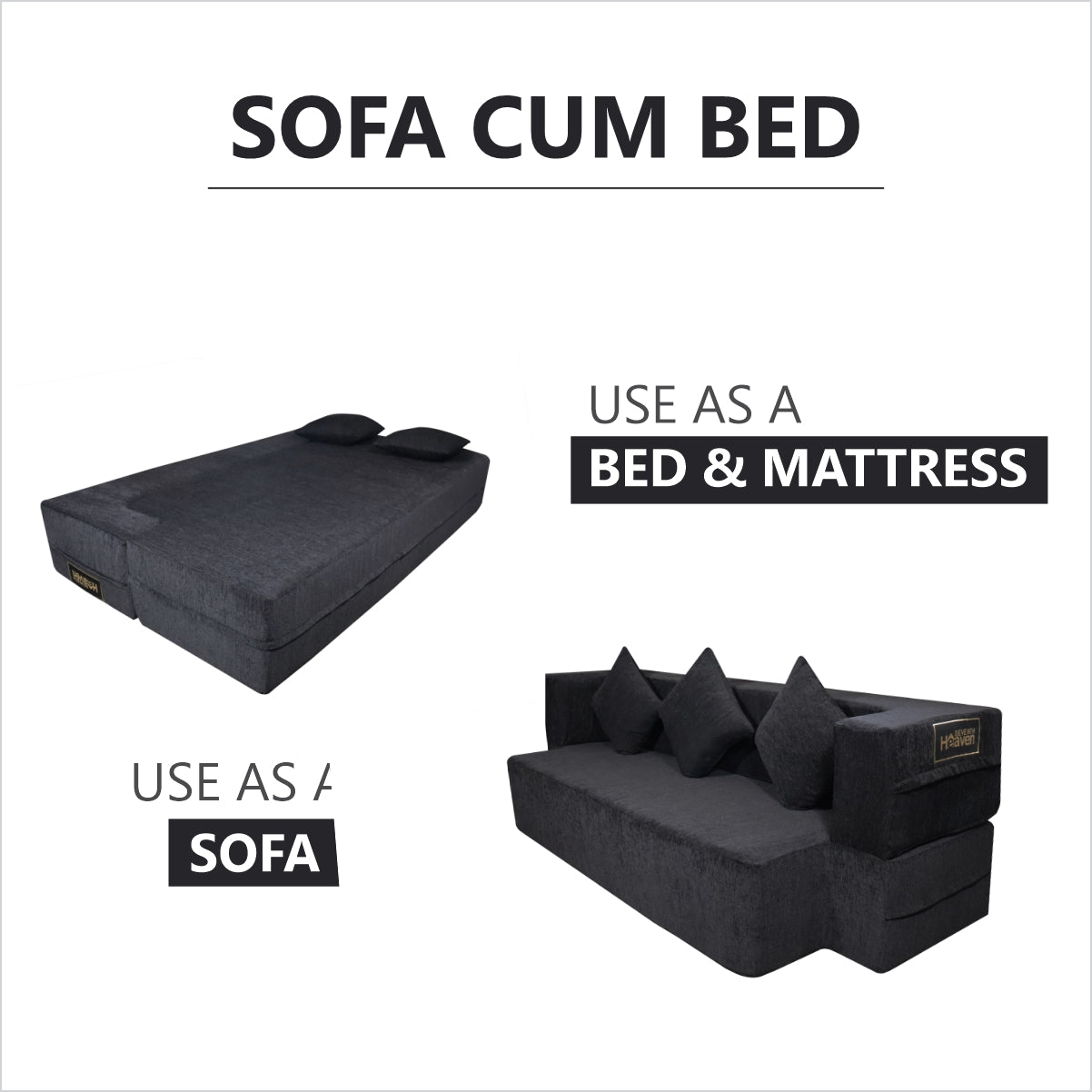 Flipper X Sofa Cum Bed (Memory Foam)- 3 Seater, Plain Cushions ( Premium Molfino Fabric- Grey )