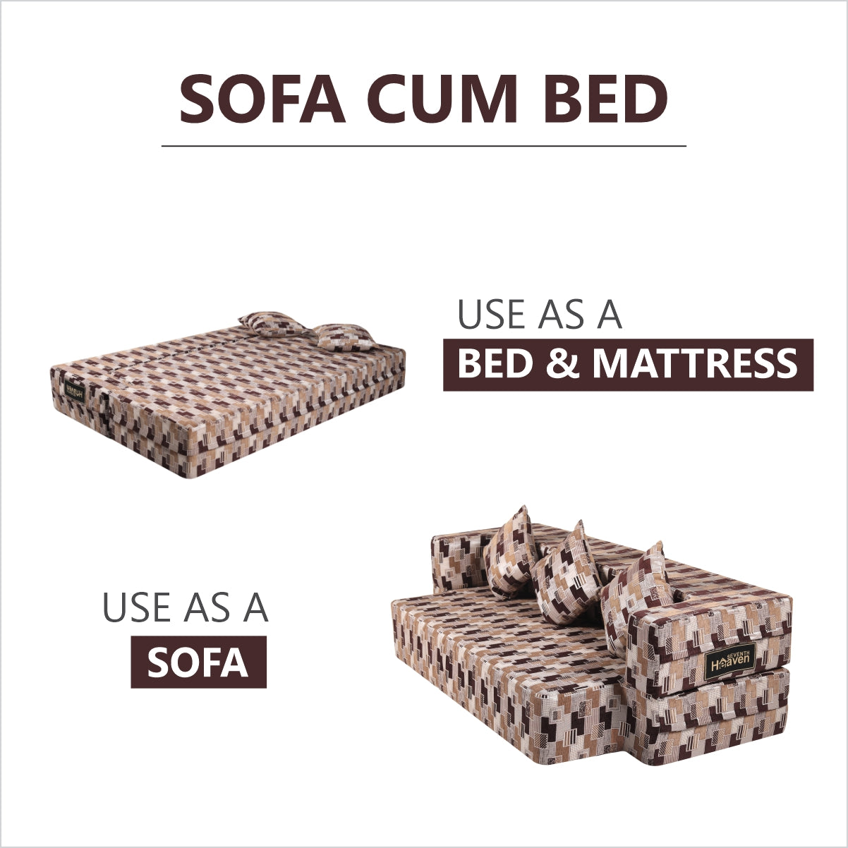 Flipper X Sofa Cum Bed (Memory Foam)- 3 Seater, Plain Cushions (Premium Molfino Fabric- Brown& Grey )