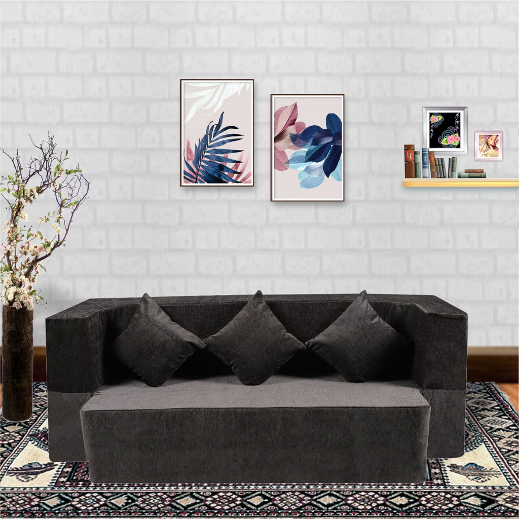 FlipperX Sofa Cum Bed Cover - 3 Seater, Plain Cushion ( Premium Molfino Fabric, Black )