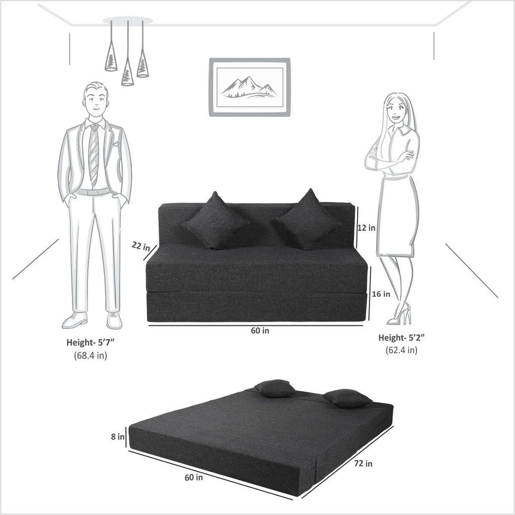 Rejoice Sofa Cum Bed - 3  Seater, Plain Cushion ( Jute Fabric, Grey )