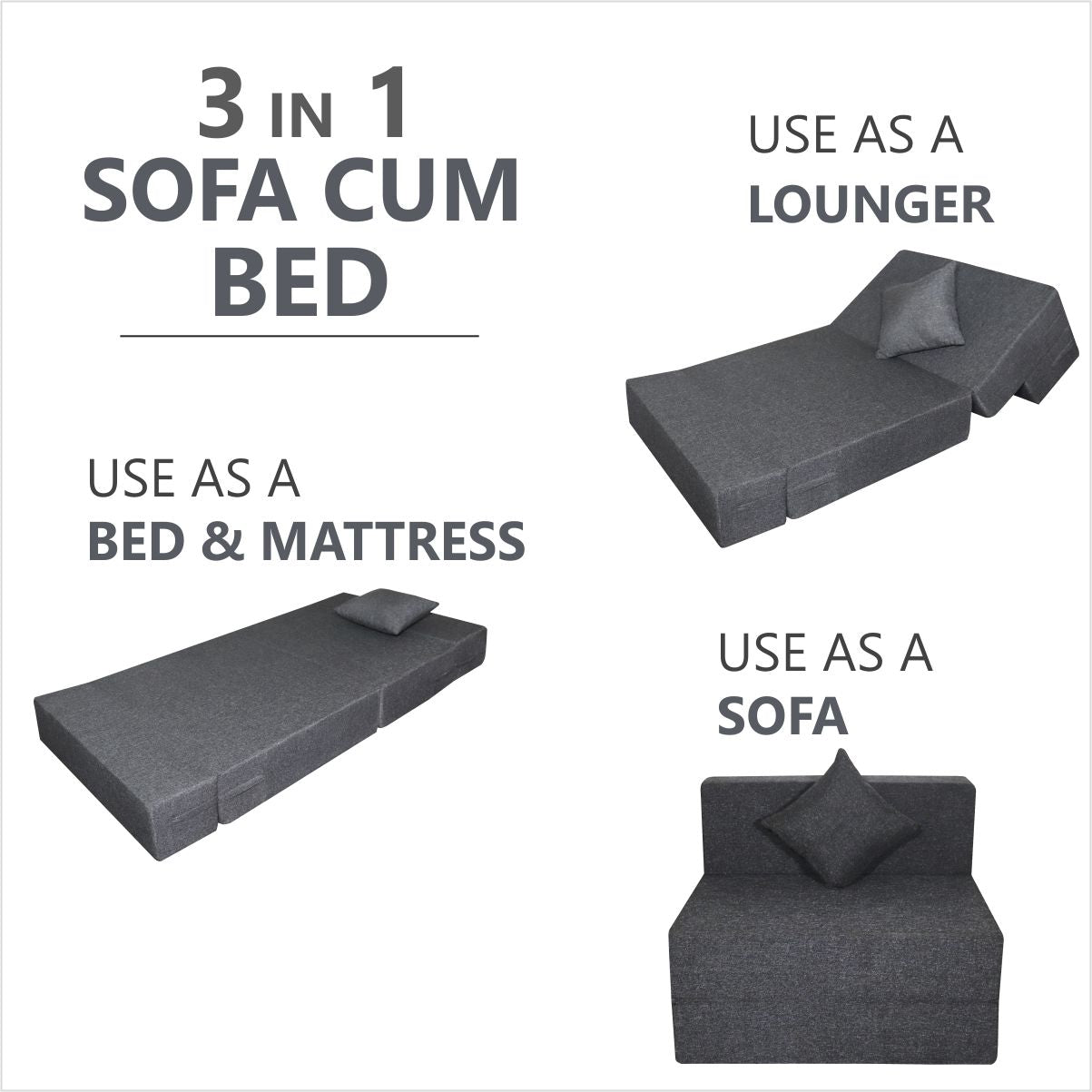 Rejoice Sofa Cum Bed - 1 Seater, Plain Cushion (Jute Fabric- Grey )