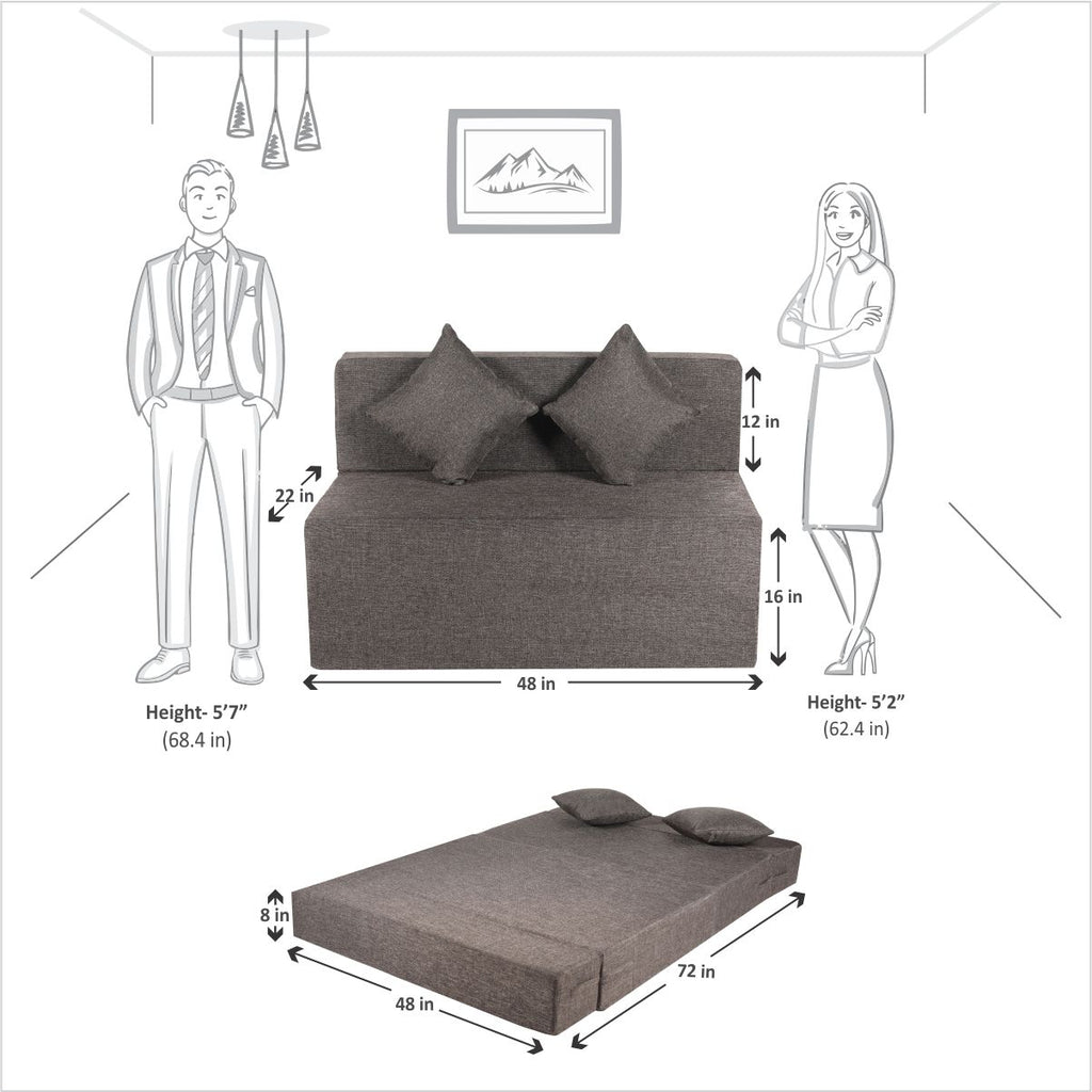 Rejoice Sofa Cum Bed - 2  Seater, Plain Cushion ( Jute Fabric,  Brown )