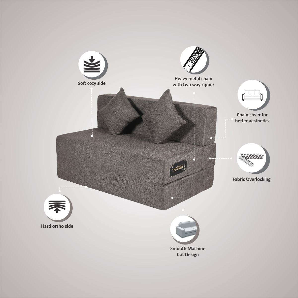 Rejoice Sofa Cum Bed - 2  Seater, Plain Cushion ( Jute Fabric,  Brown )
