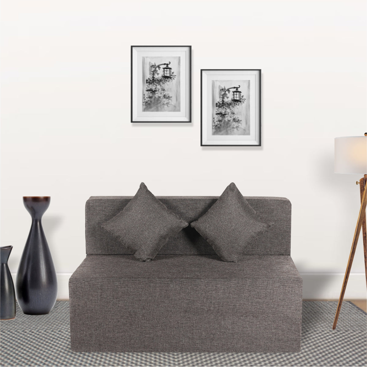 Rejoice Sofa Cum Bed - 2  Seater, Plain Cushion ( Jute Fabric,  Brown )