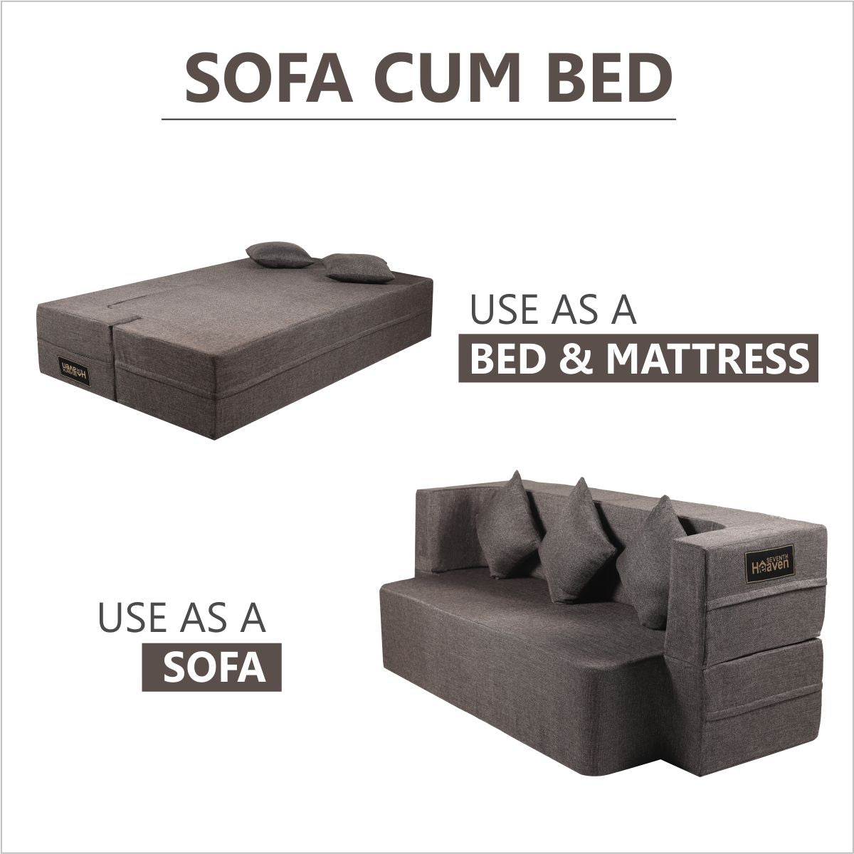 Flipper X Sofa Cum Bed - 3 Seater, Plain Cushion ( Jute Fabric, Brown )