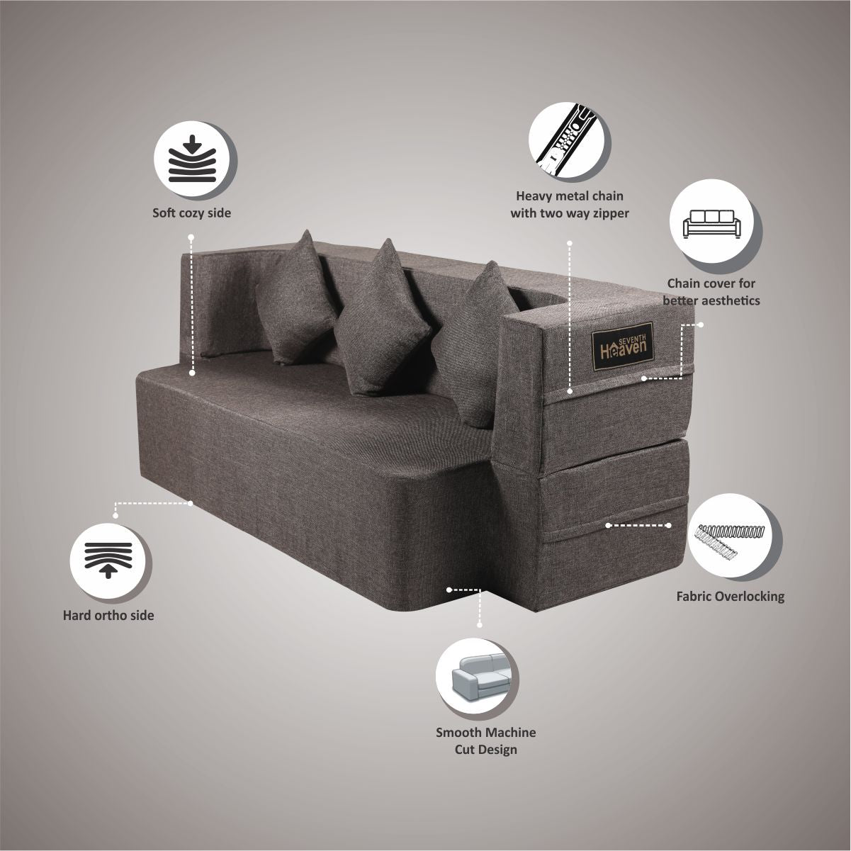 Flipper X Sofa Cum Bed - 3 Seater, Plain Cushion ( Jute Fabric, Brown )