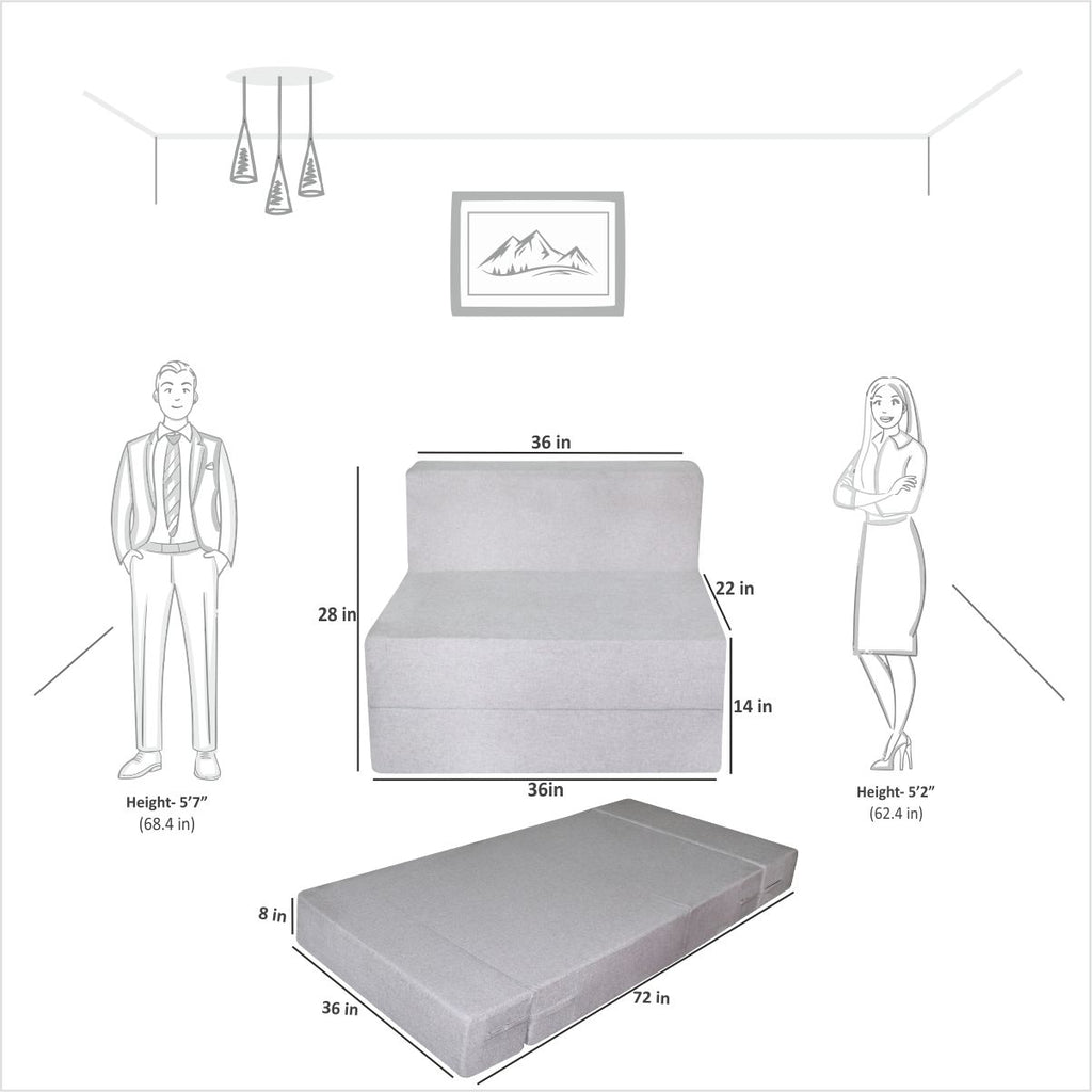 Rejoice Sofa Cum Bed - 1 Seater ( Jute Fabric, Light Grey )