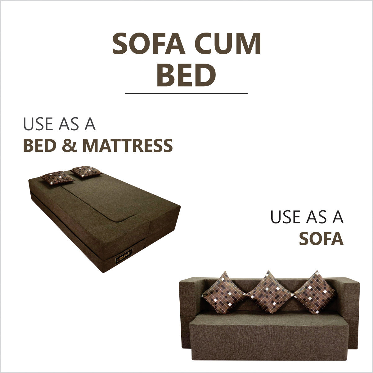 Flipper X Sofa Cum Bed - 3 Seater, Printed Cushion ( Jute Fabric, Brown )