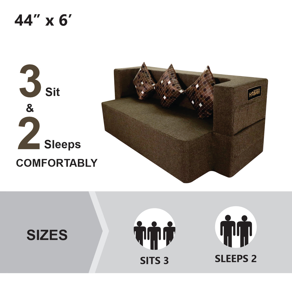 Flipper X Sofa Cum Bed - 3 Seater, Printed Cushion ( Jute Fabric, Brown )