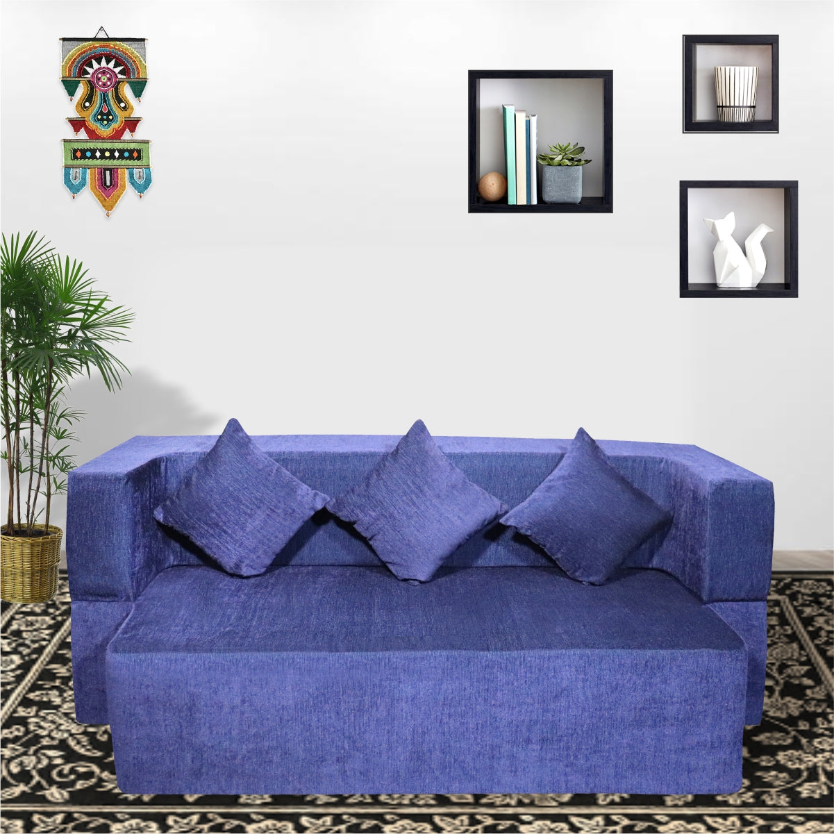 Flipper X Sofa Cum Bed - 3  Seater, Plain Cushion ( Premium Molfino Fabric, Blue)